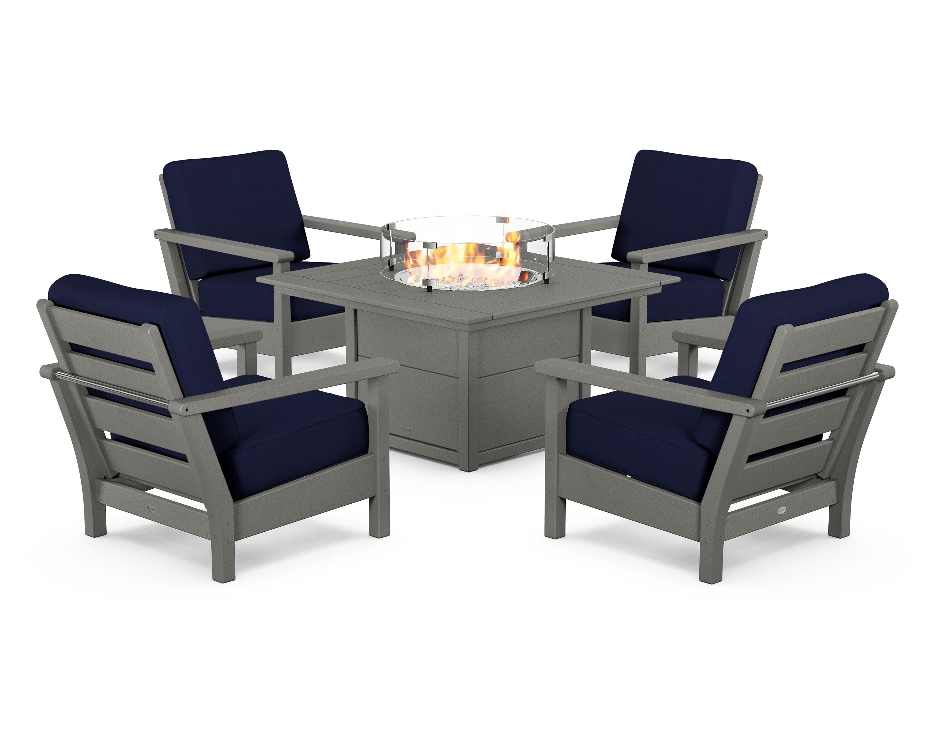Harbour 5-Piece Conversation Set with Fire Pit Table in Slate Grey / Navy