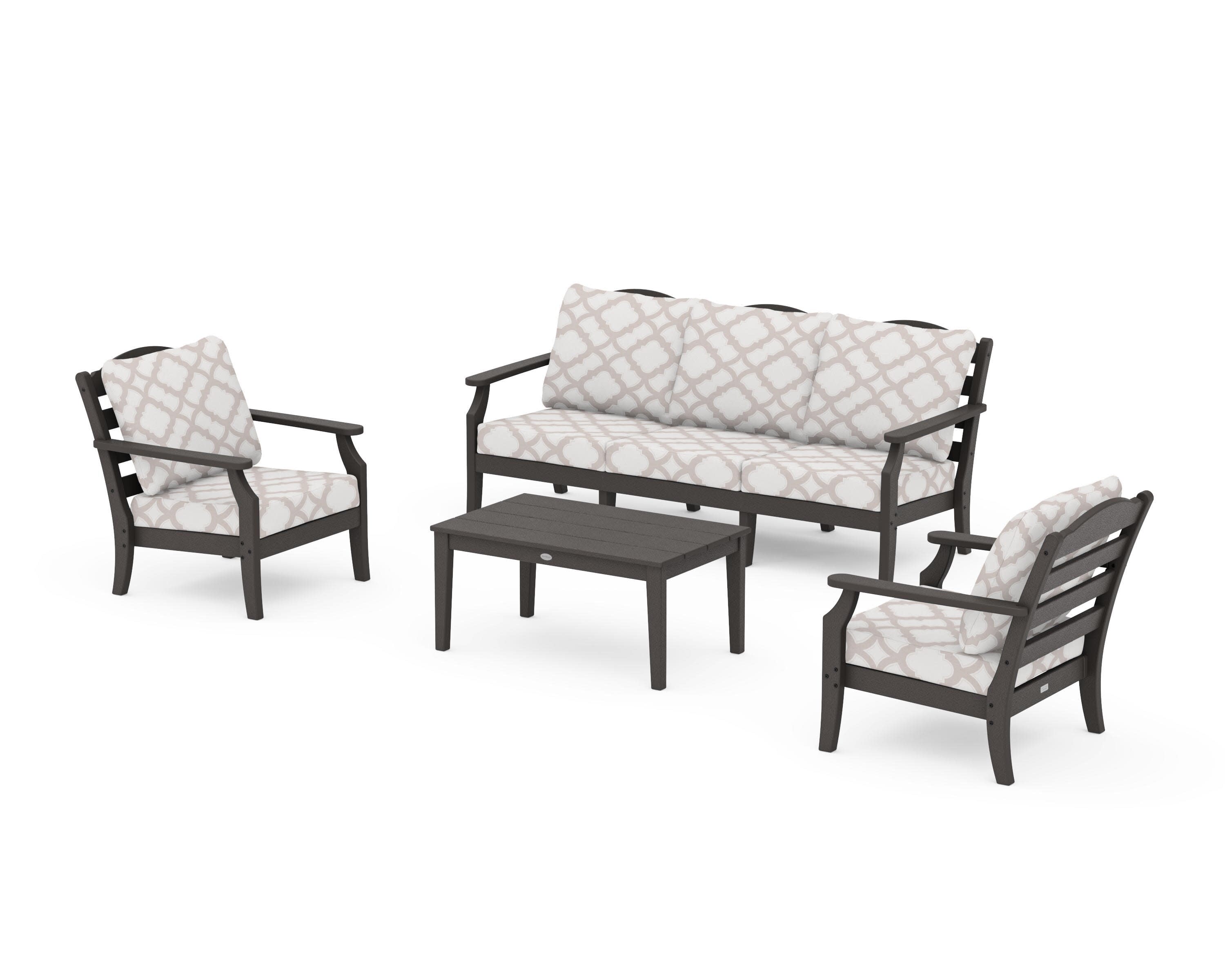 Savannah 4-Piece Deep Seating Set with Sofa in Vintage Coffee / Trellis Dune Burlap