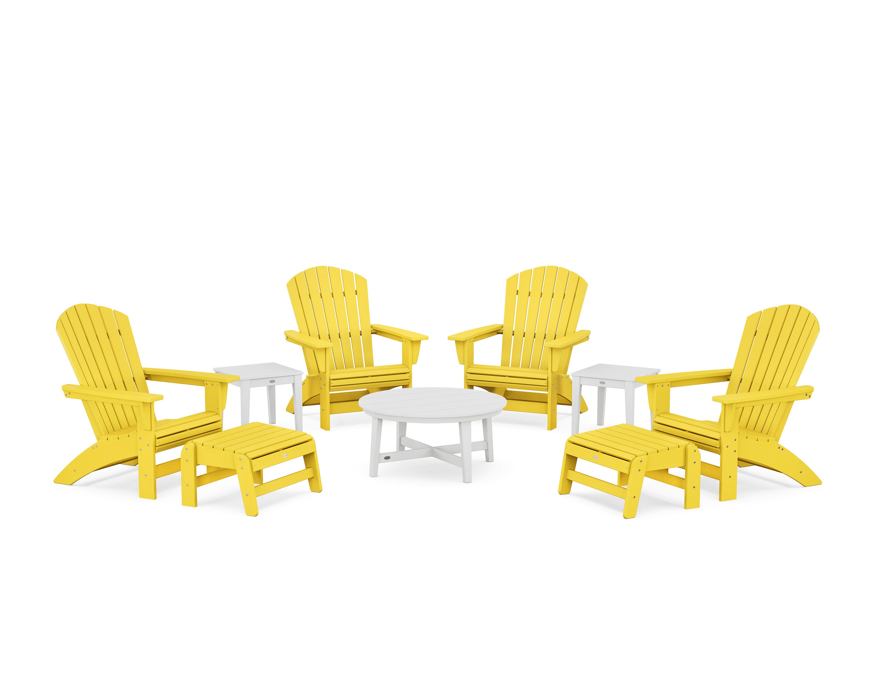 Nautical Grand Adirondack 9-Piece Conversation Set in Lemon / White
