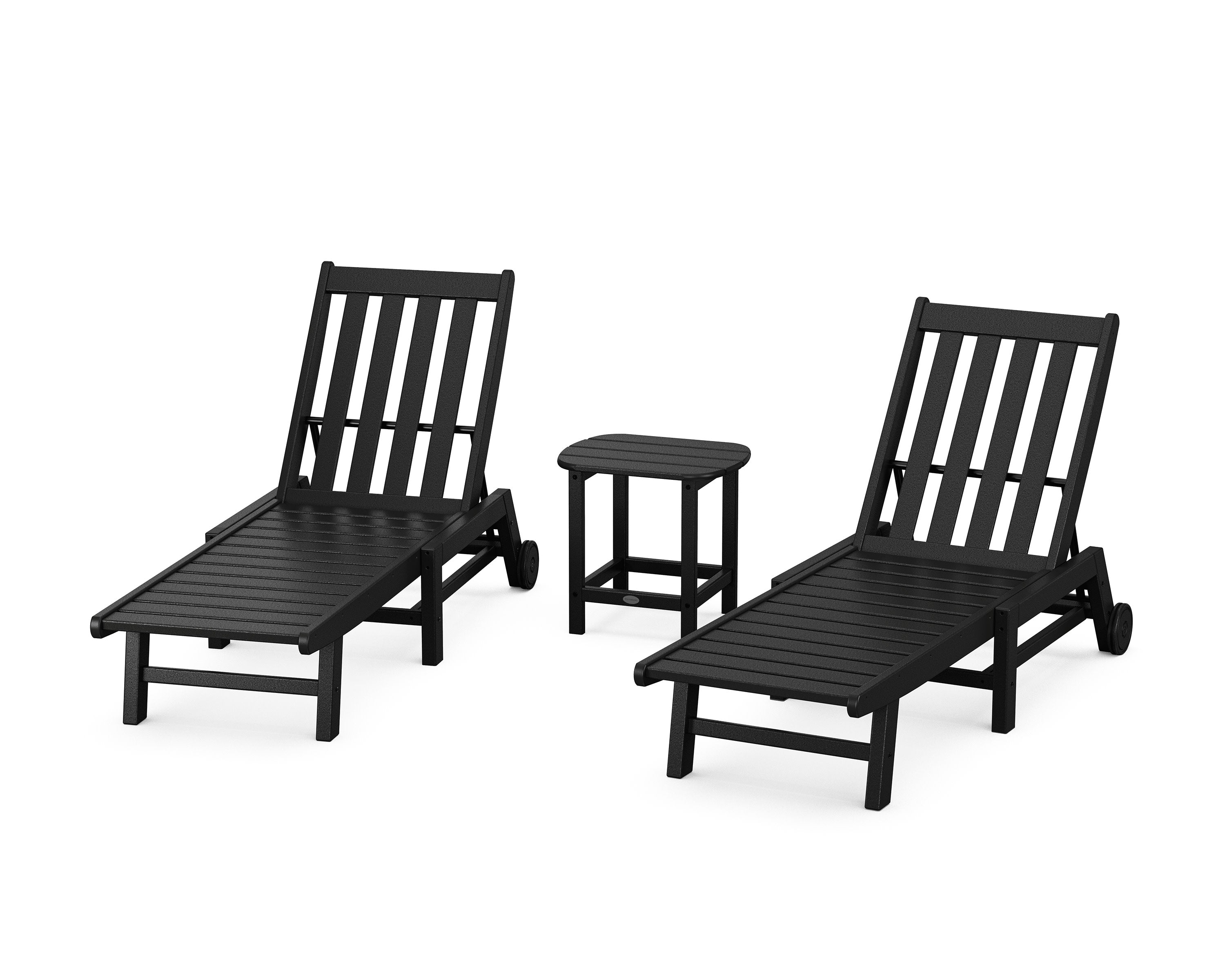 Vineyard 3-Piece Chaise with Wheels Set in Black