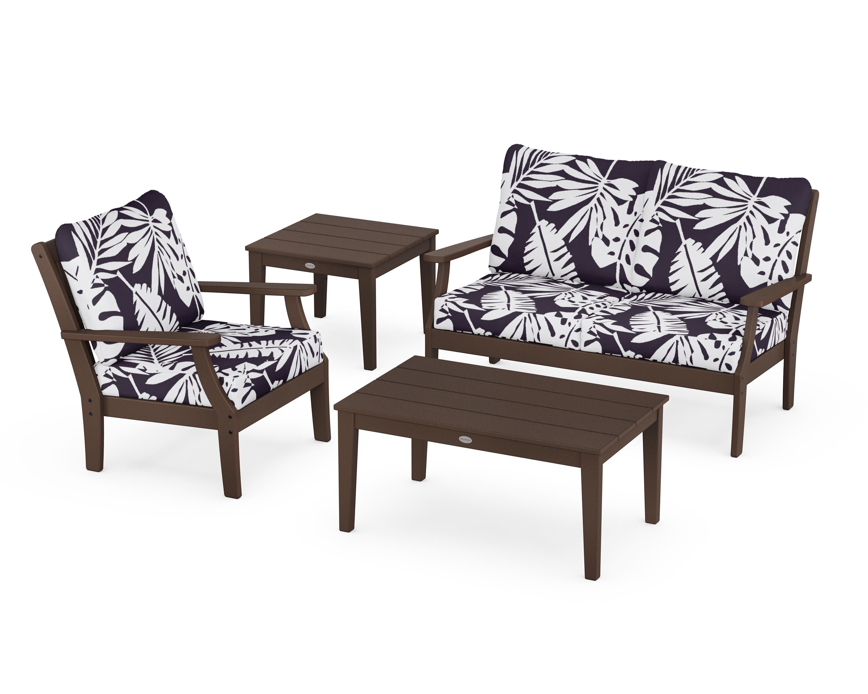 Braxton 4-Piece Deep Seating Set in Mahogany / Leaf Navy