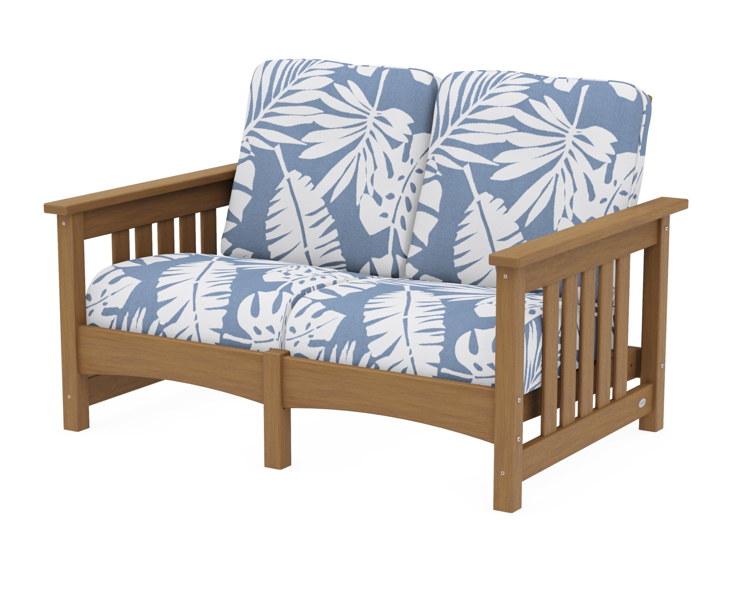 Club Mission Loveseat in Natural / Leaf Sky Blue