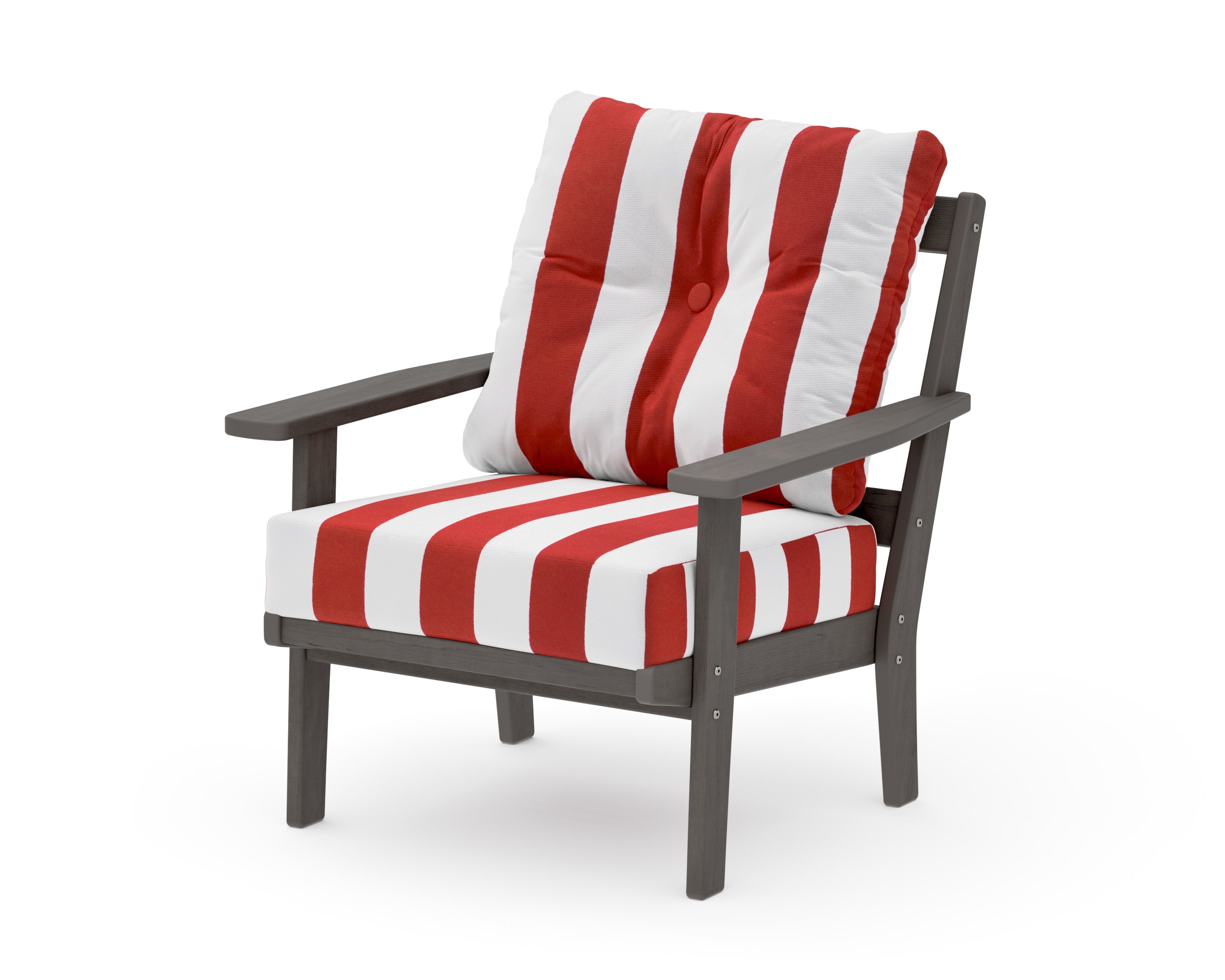 Oxford Deep Seating Chair in Driftwood / Cabana Stripe Crimson