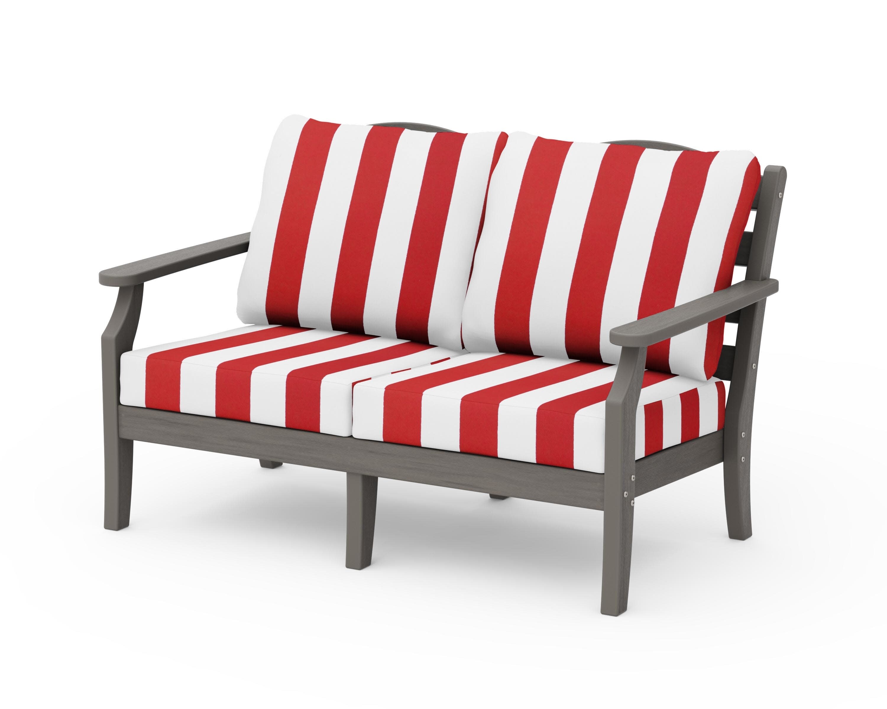 Savannah Deep Seating Loveseat in Driftwood / Cabana Stripe Crimson