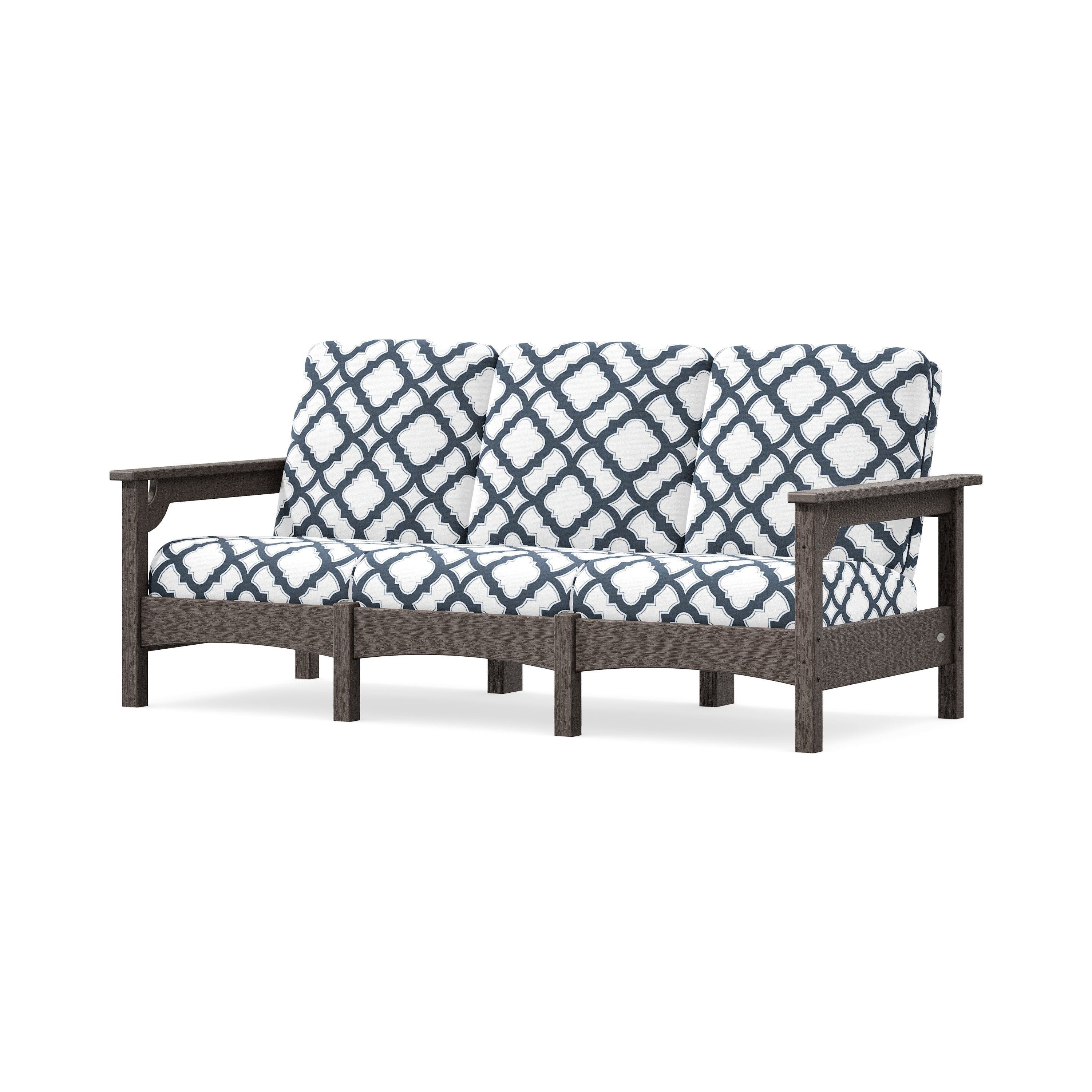 Club Sofa in Vintage Coffee / Trellis Marine Indigo