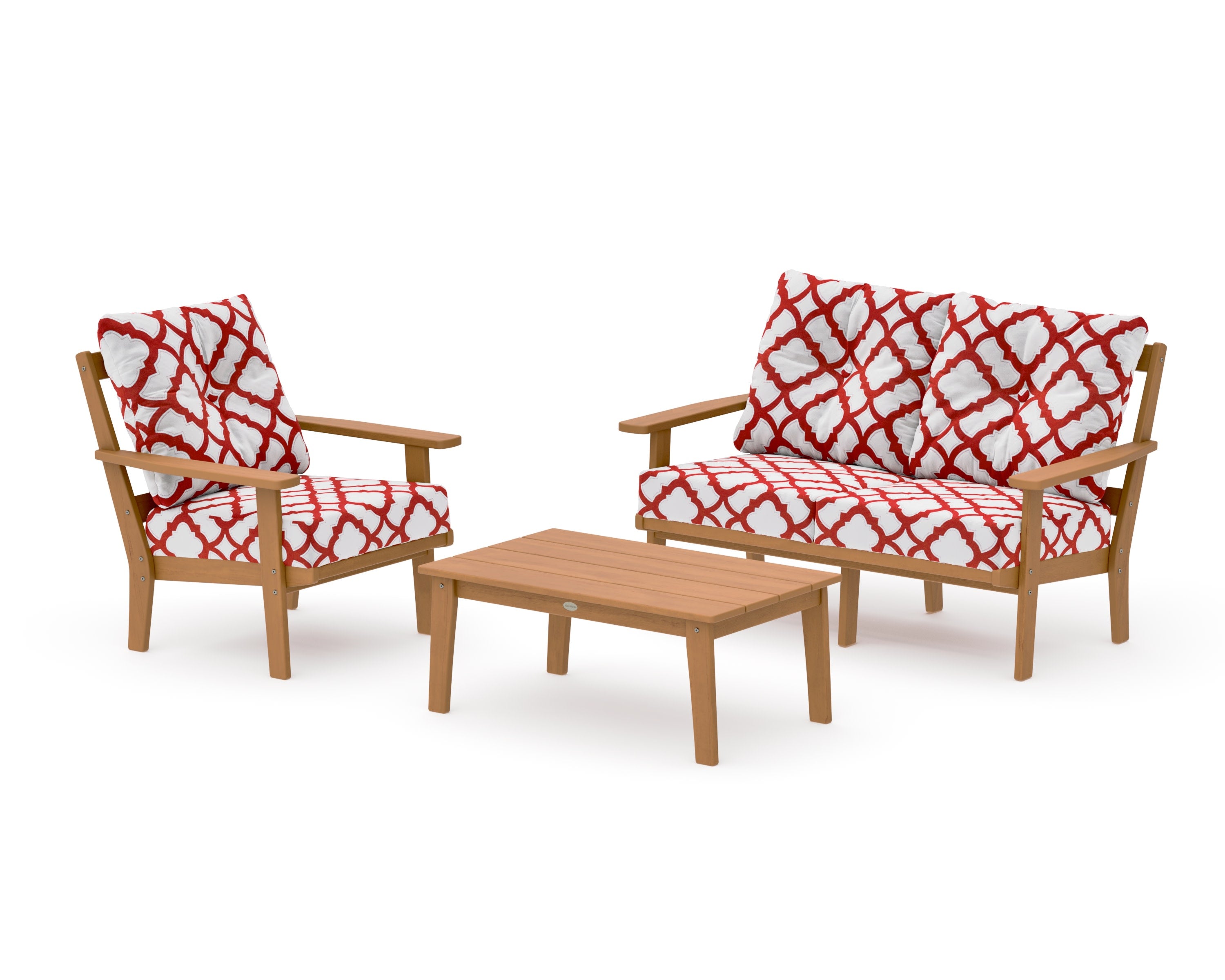 Oxford 3-Piece Deep Seating Set with Loveseat in Natural / Trellis Crimson