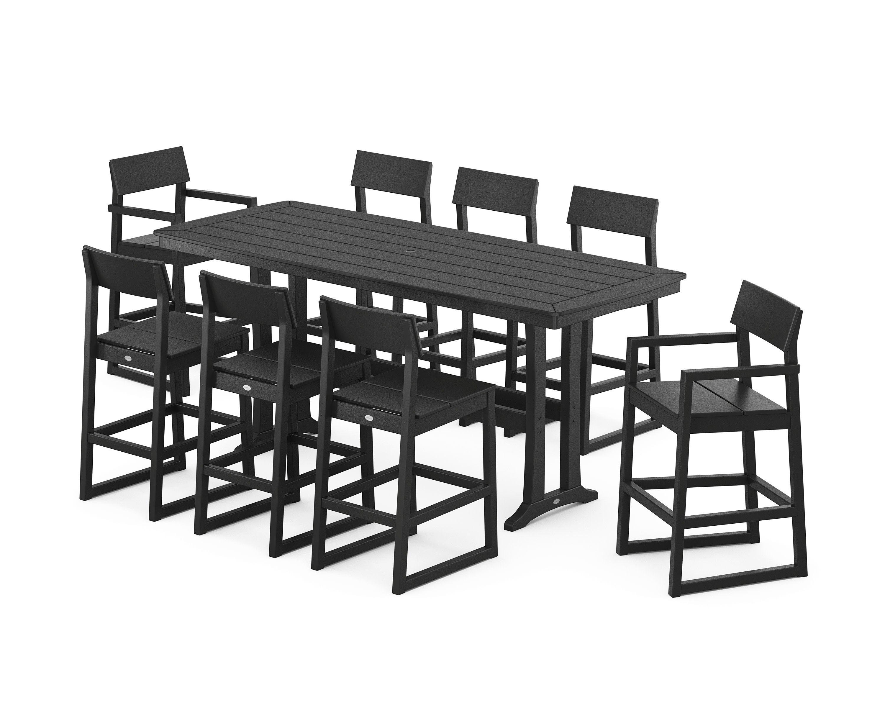 EDGE 9-Piece Bar Set with Trestle Legs in Black