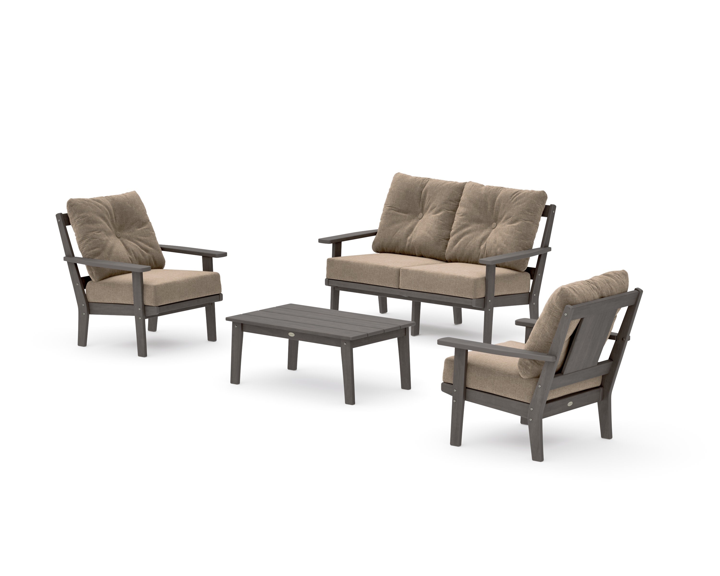Prairie 4-Piece Deep Seating Set with Loveseat in Driftwood / Spiced Burlap
