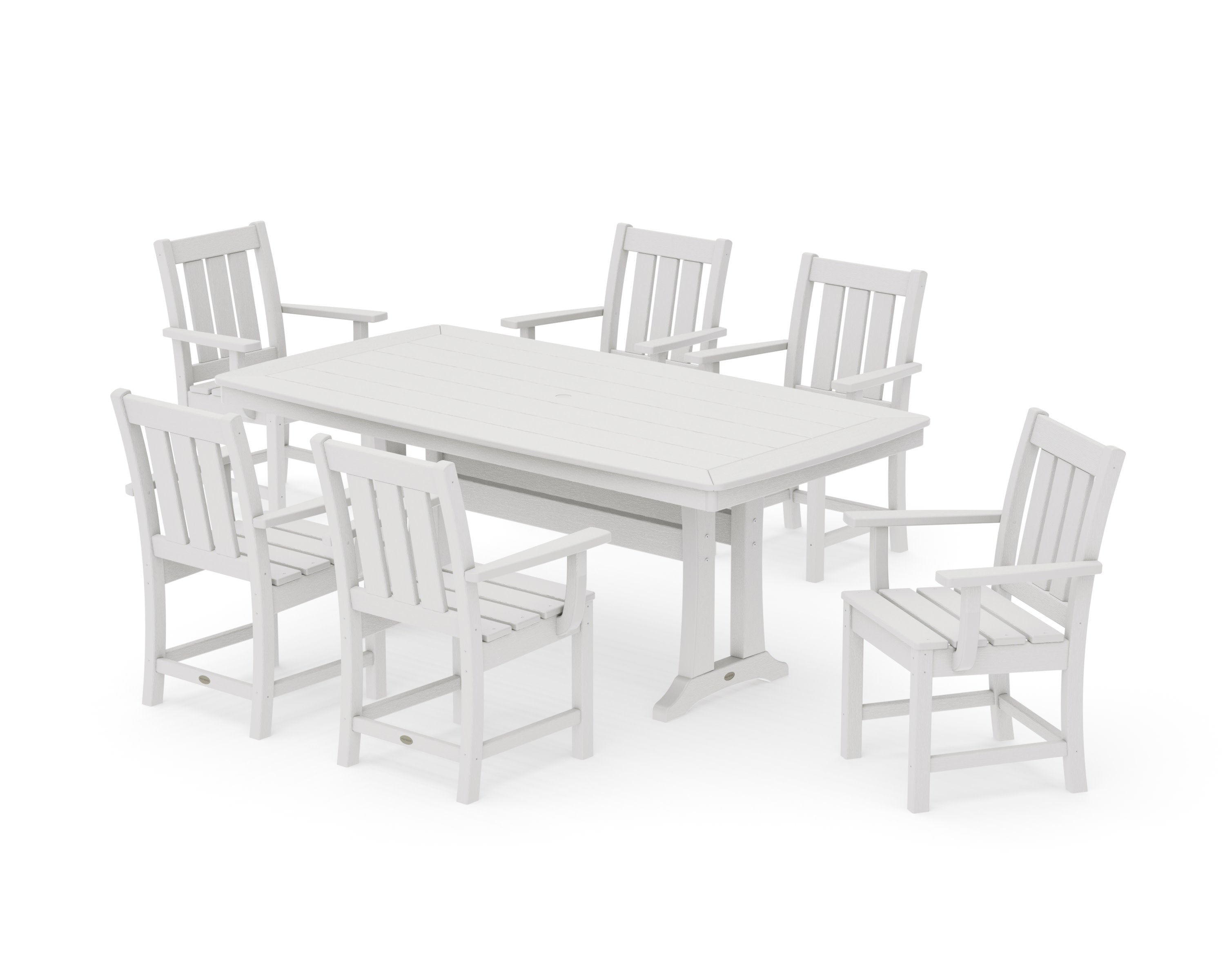 Oxford Arm Chair 7-Piece Dining Set with Trestle Legs in Vintage White