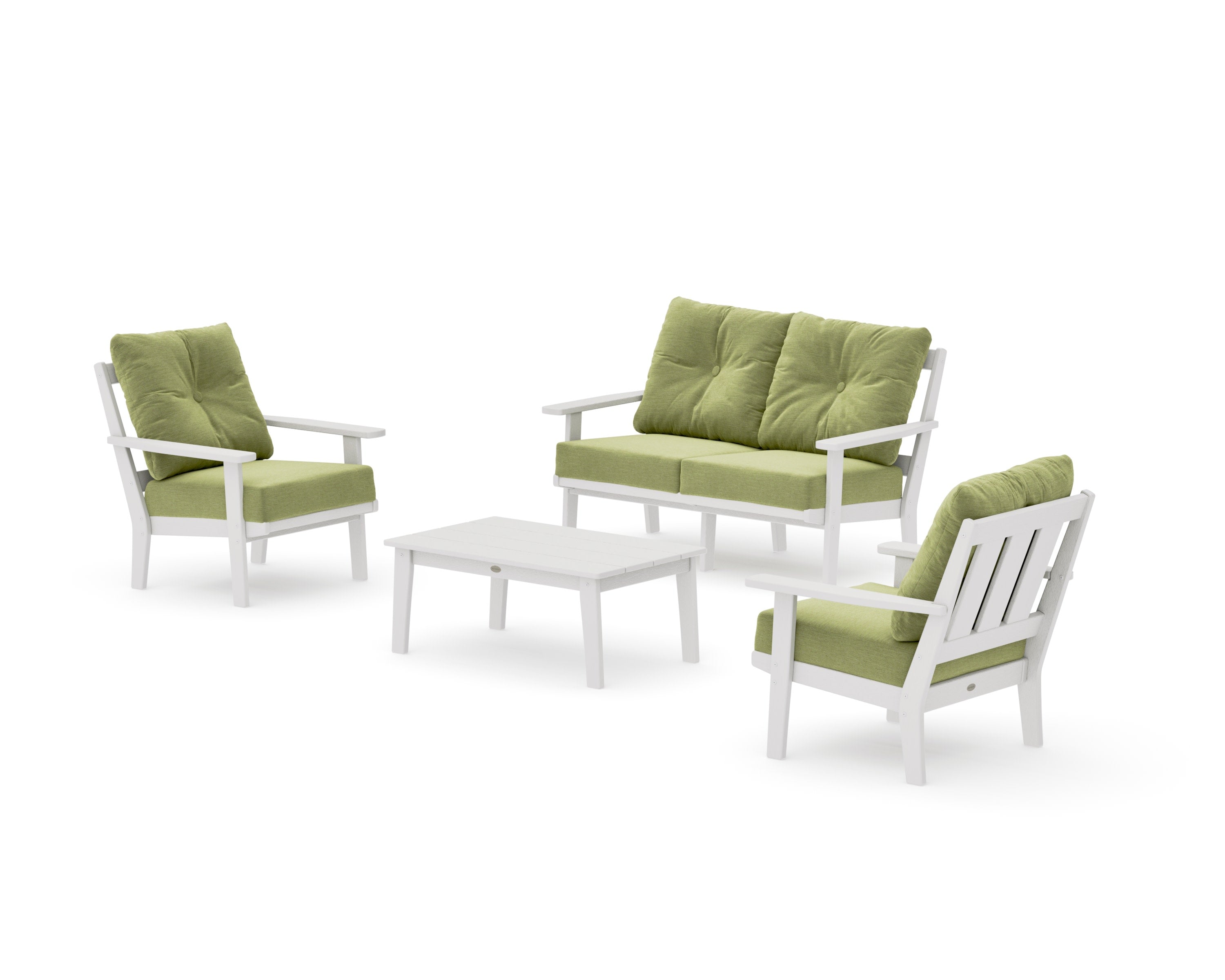 Oxford 4-Piece Deep Seating Set with Loveseat in Vintage White / Chartreuse Boucle