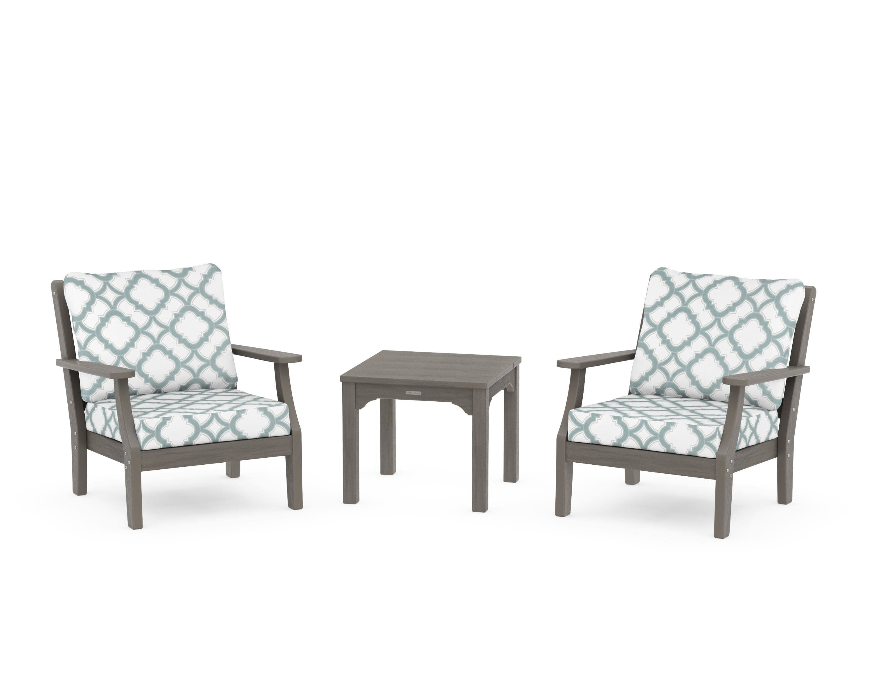 Chinoiserie 3-Piece Deep Seating Set in Driftwood / Trellis Glacier Spa