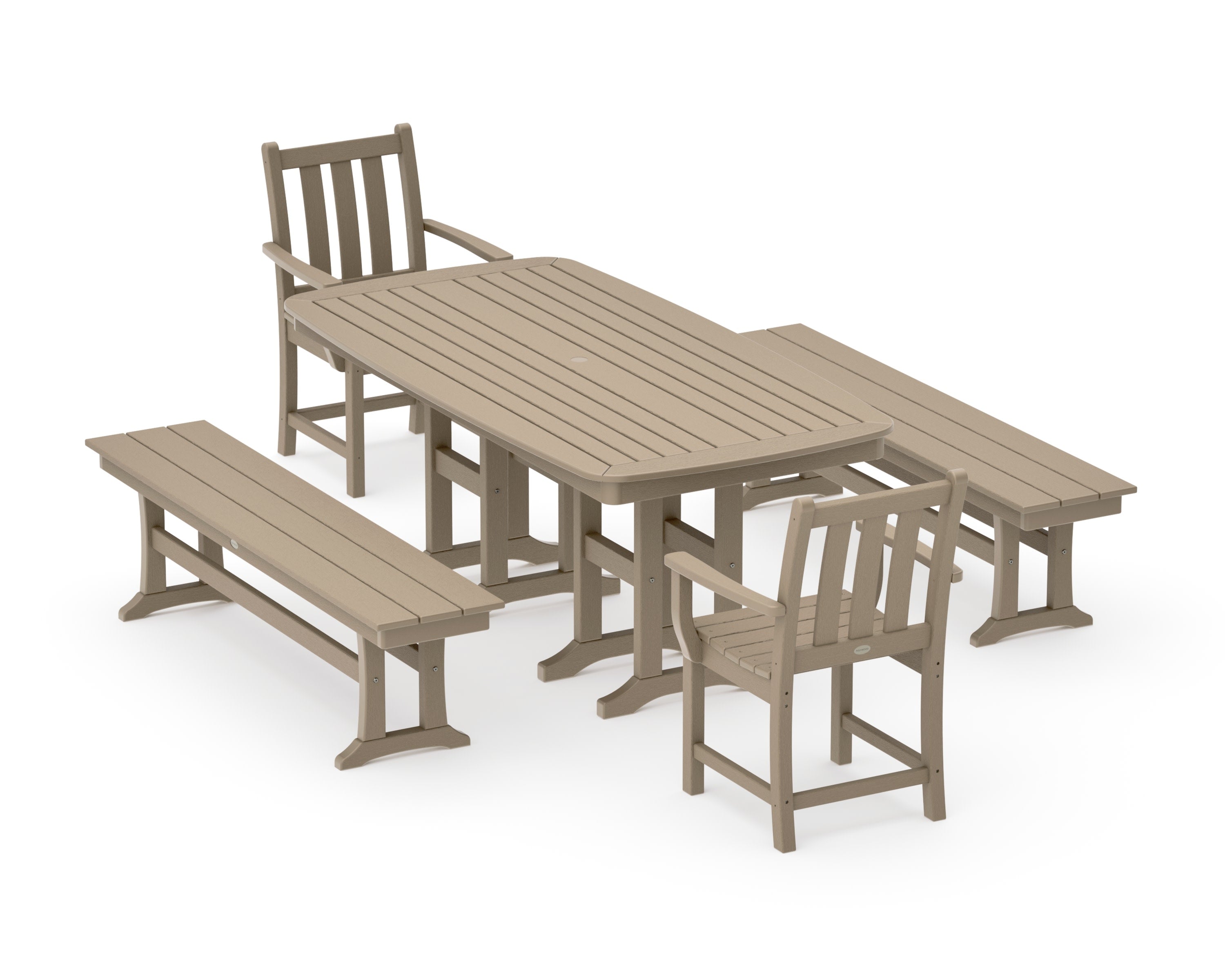 Traditional Garden 5-Piece Dining Set with Benches in Vintage Sahara