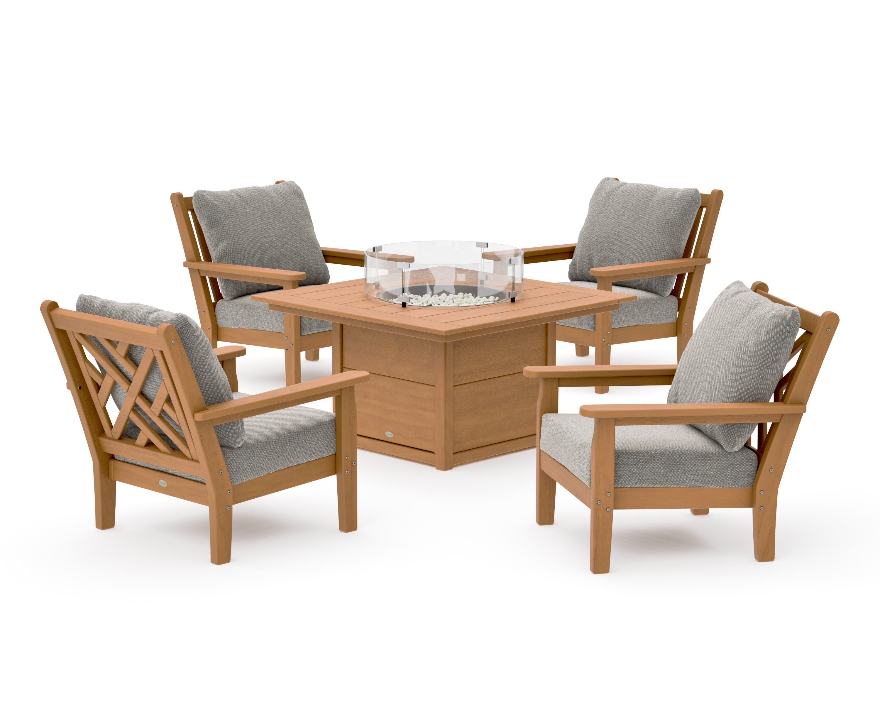 Chippendale 5-Piece Deep Seating Set with Fire Pit Table in Natural / Weathered Tweed