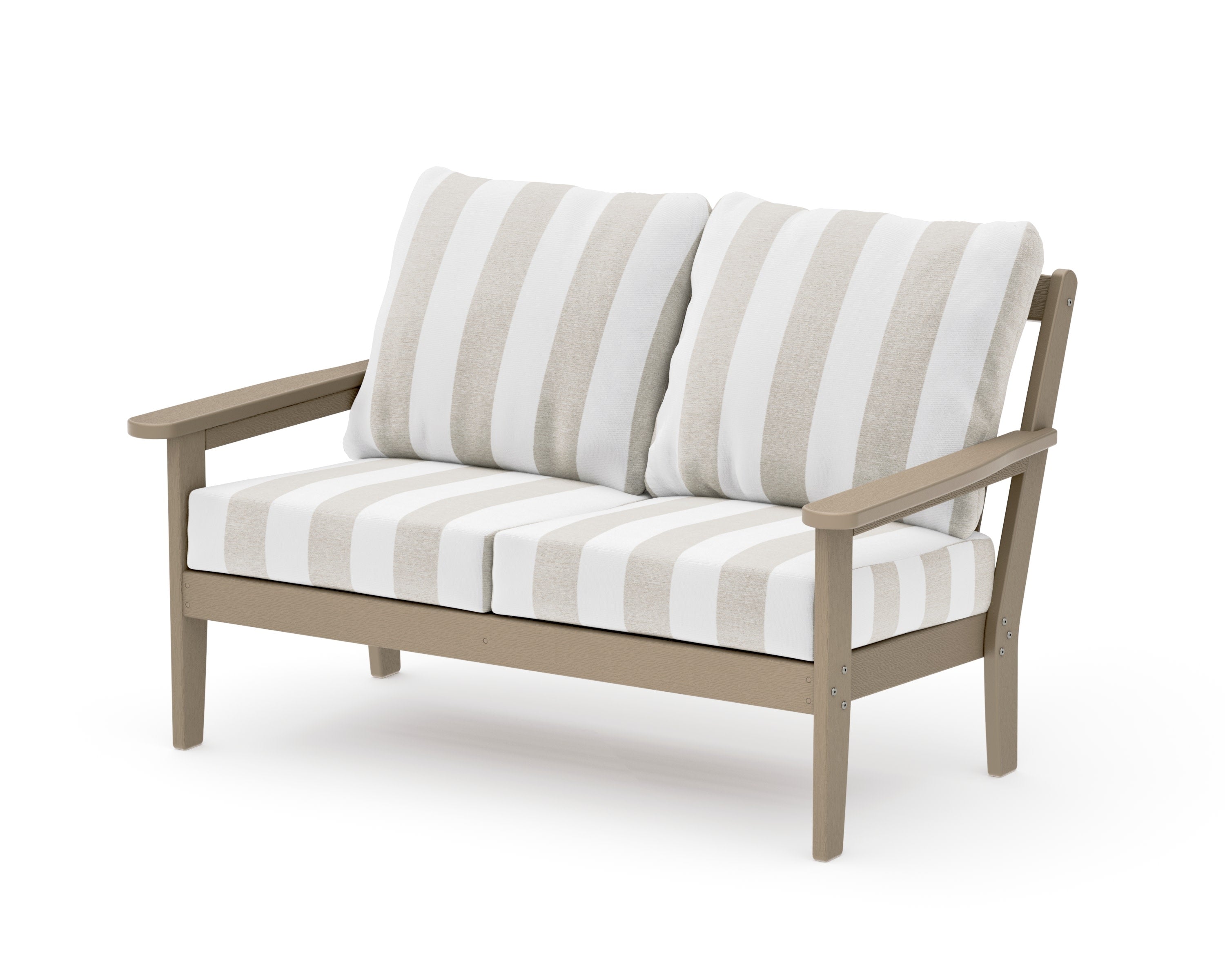 Cottage Deep Seating Loveseat in Vintage Sahara / Cabana Stripe Dune Burlap