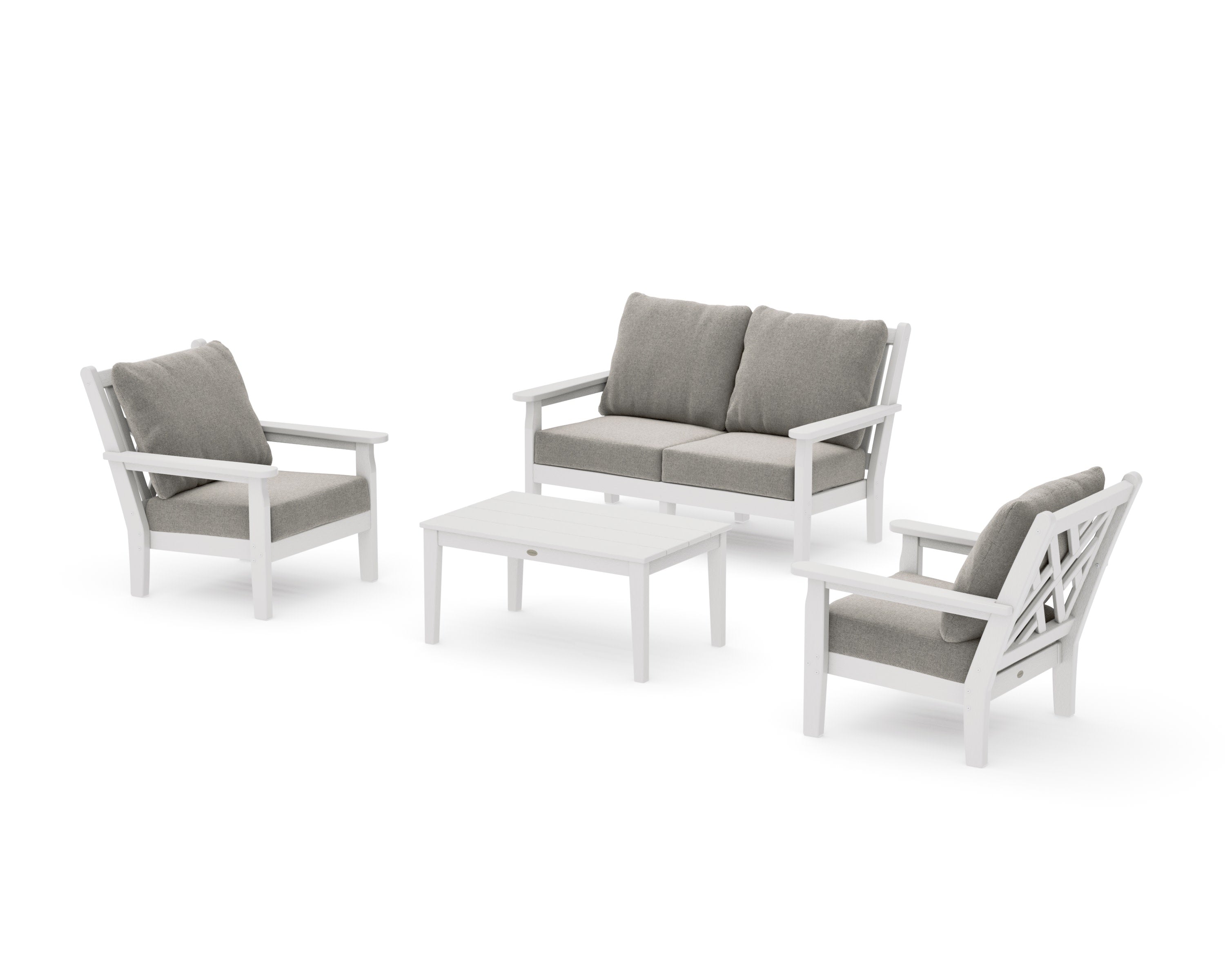 Chippendale 4-Piece Deep Seating Set with Loveseat in Vintage White / Weathered Tweed