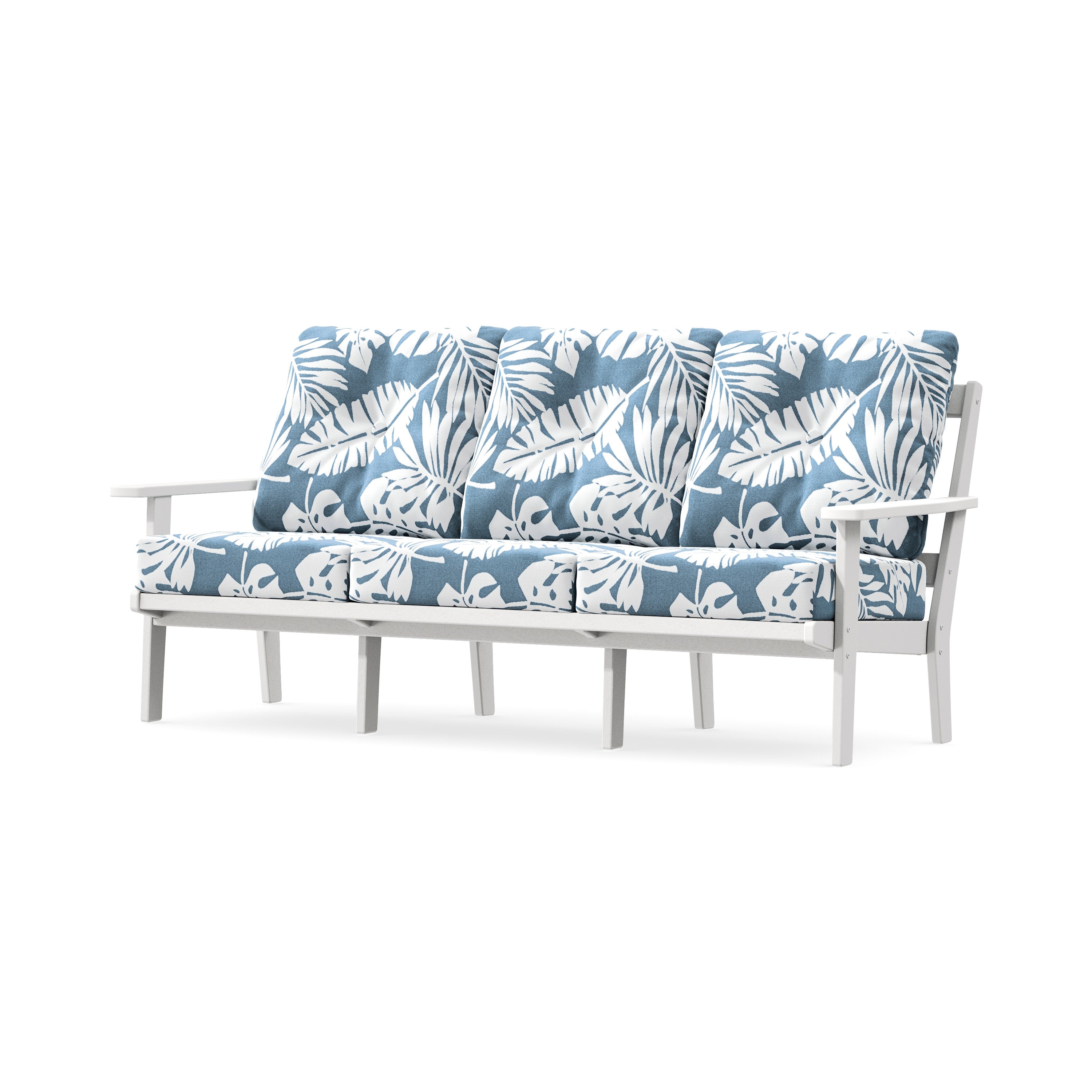 Oxford Deep Seating Sofa in White / Leaf Sky Blue