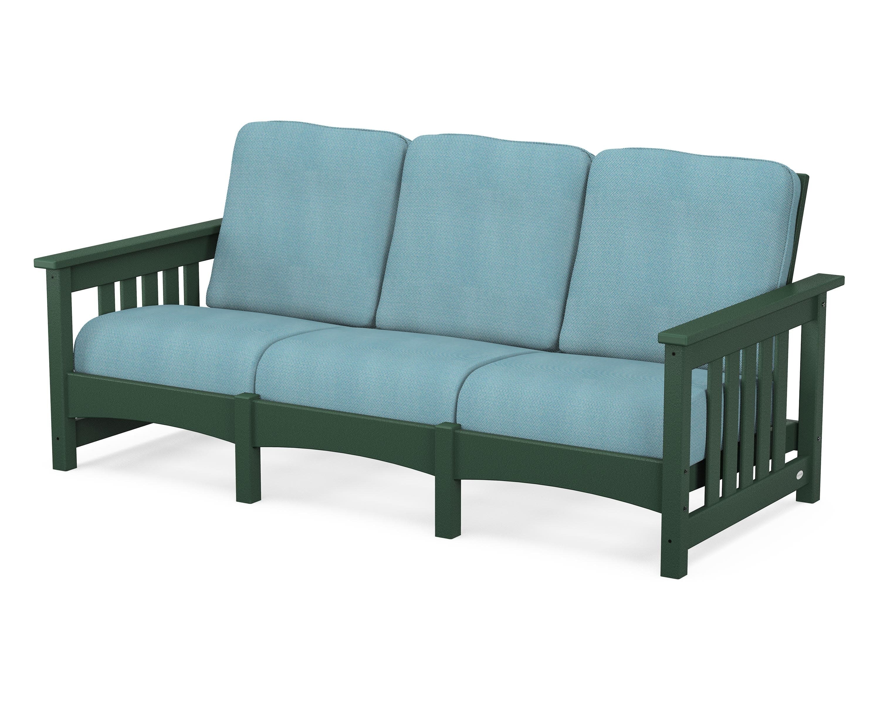 Club Mission Sofa in Green / Lattice Sky Blue