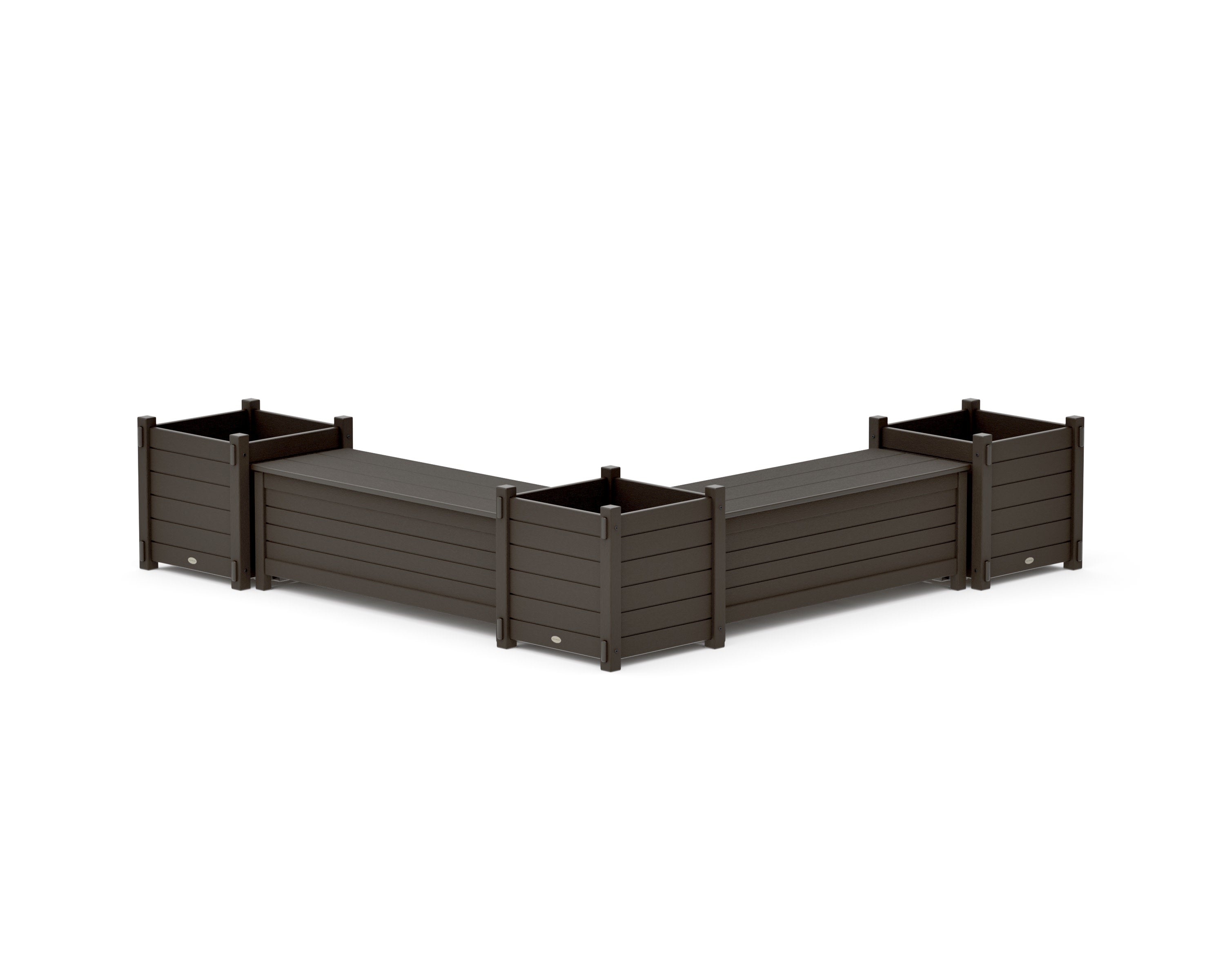 48" Nautical L- Shaped Planter Storage Bench Corner Set- Large in Vintage Coffee