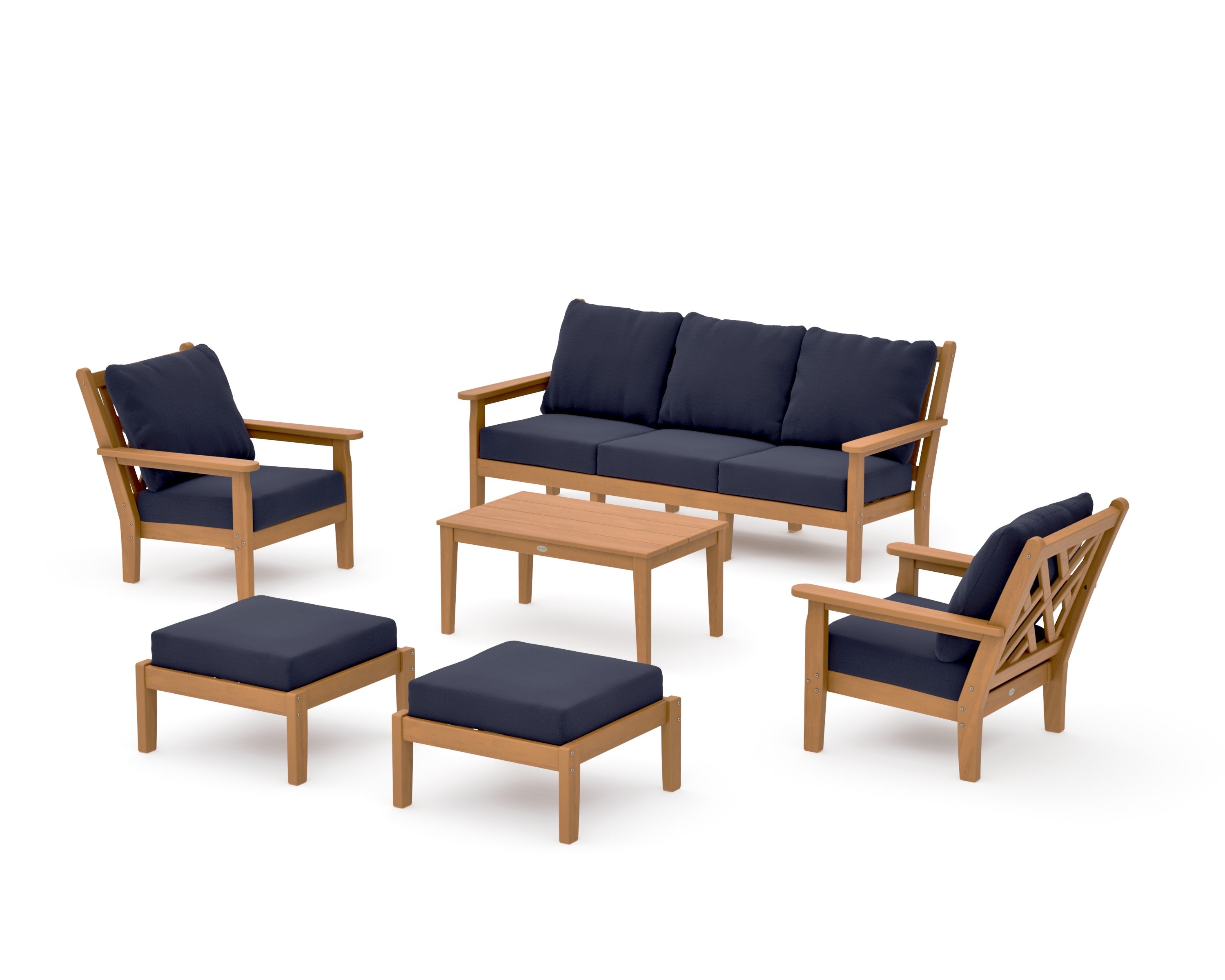 Chippendale 6-Piece Lounge Sofa Set in Natural / Navy Linen