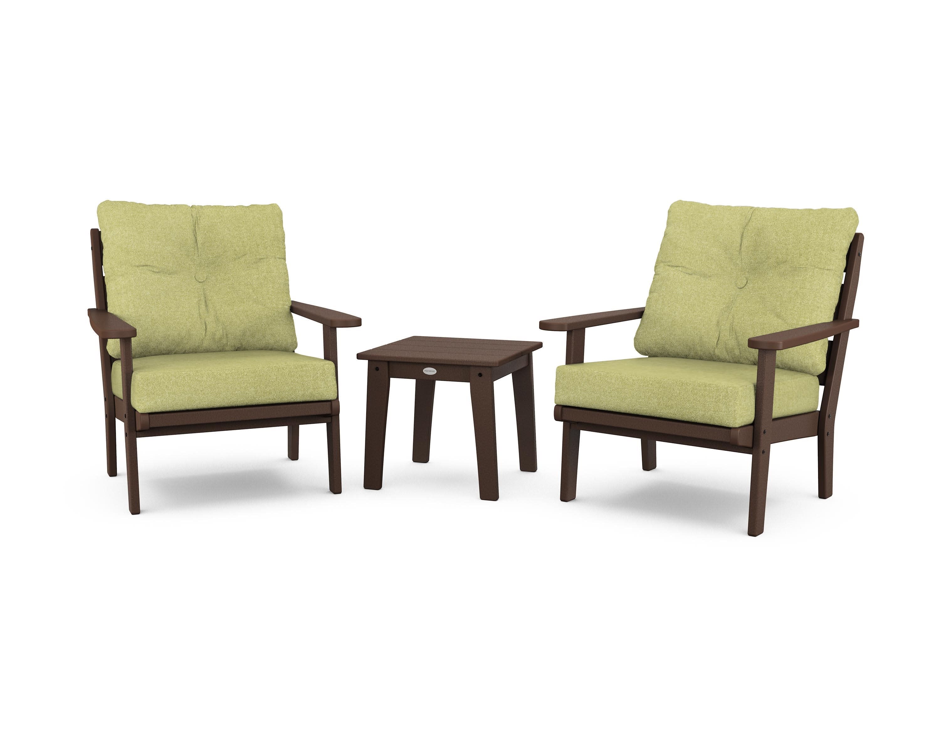 Lakeside 3-Piece Deep Seating Chair Set in Mahogany / Chartreuse Boucle
