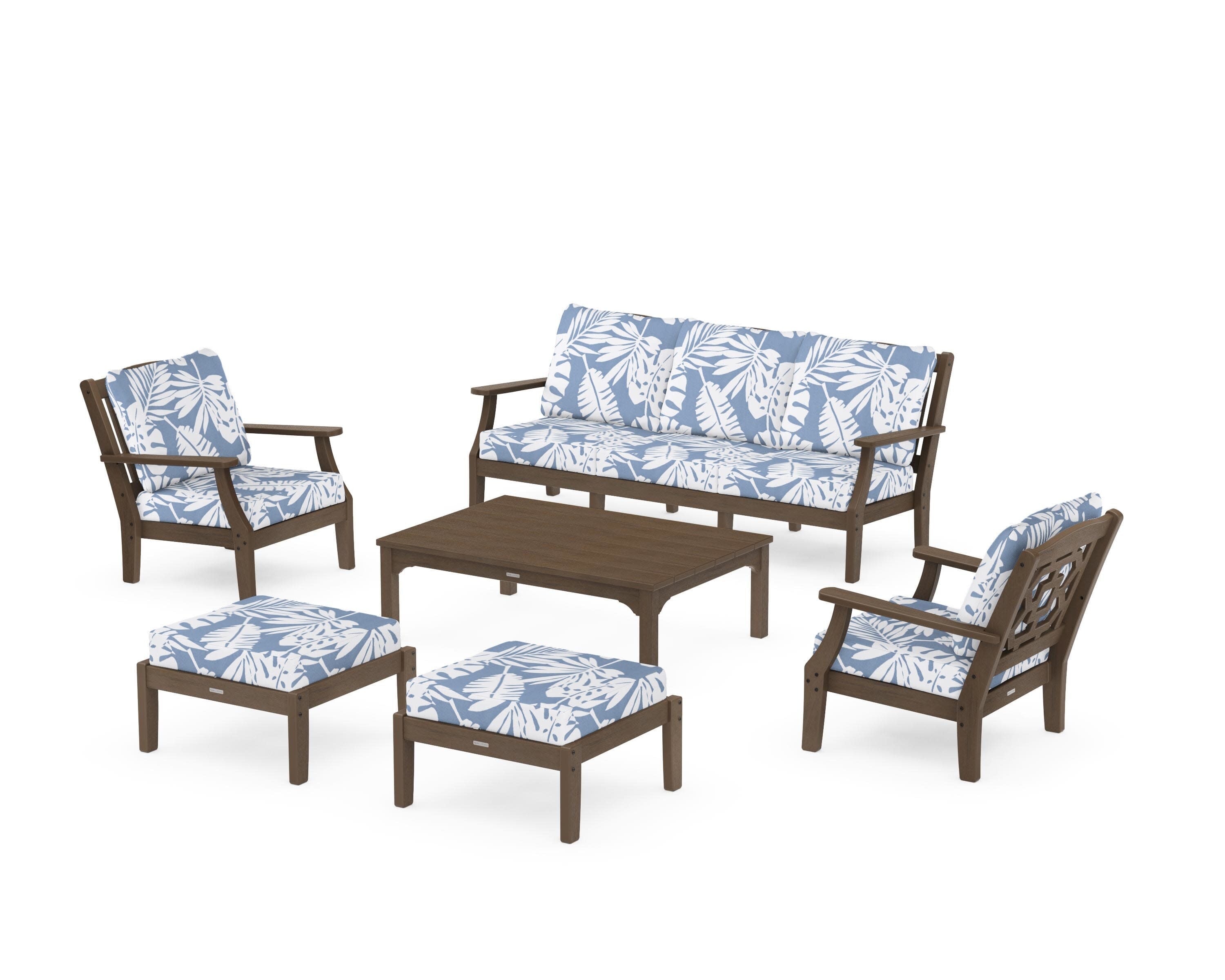 Chinoiserie 6-Piece Lounge Sofa Set in Kona / Leaf Sky Blue