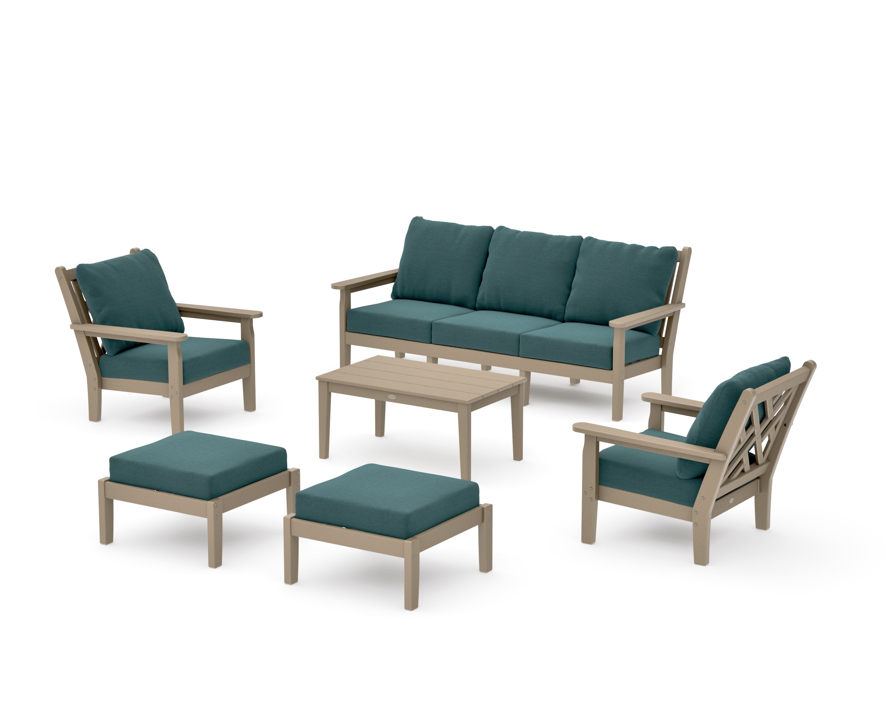Chippendale 6-Piece Lounge Sofa Set in Vintage Sahara / Ocean Teal