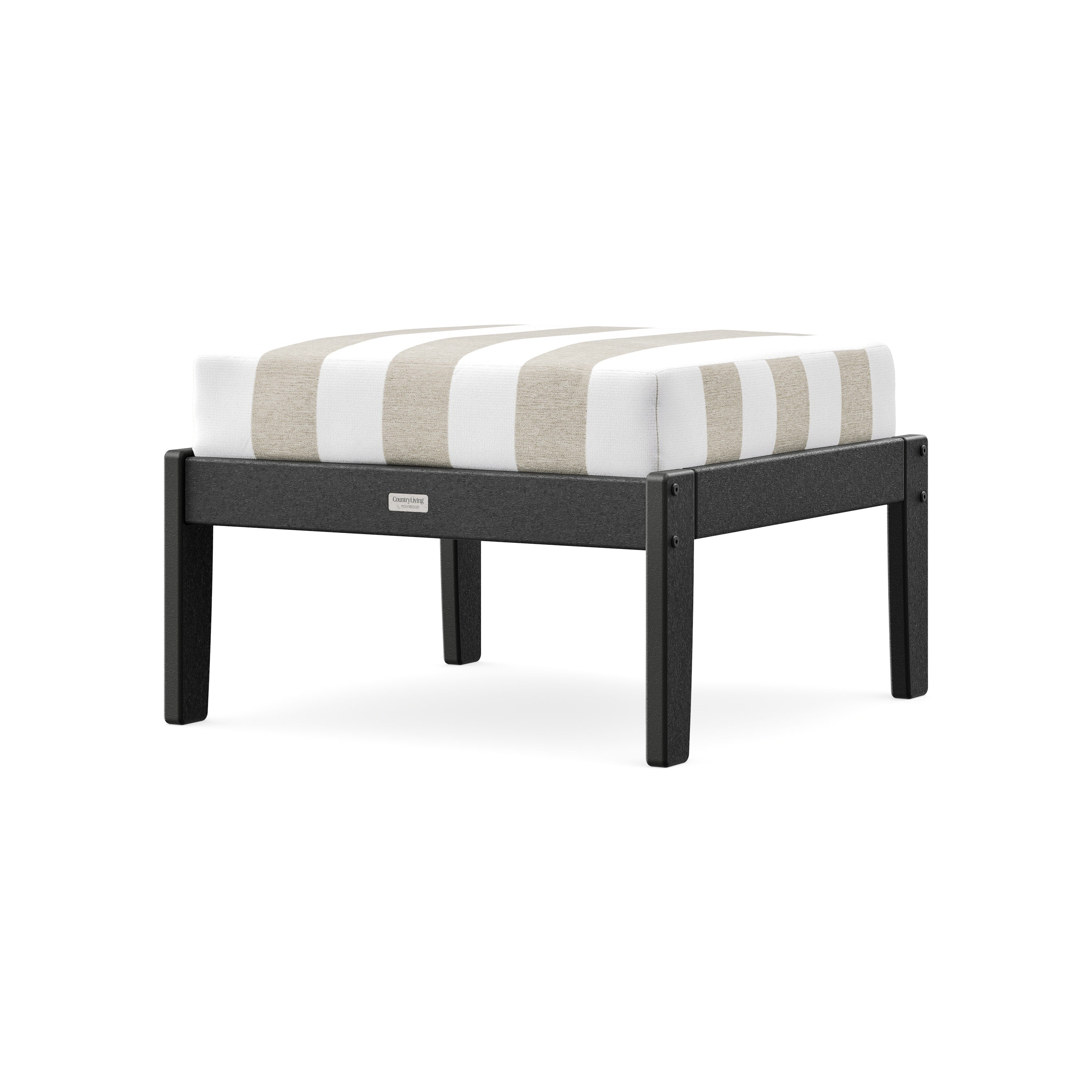 Cottage Deep Seating Ottoman in Black / Cabana Stripe Dune Burlap
