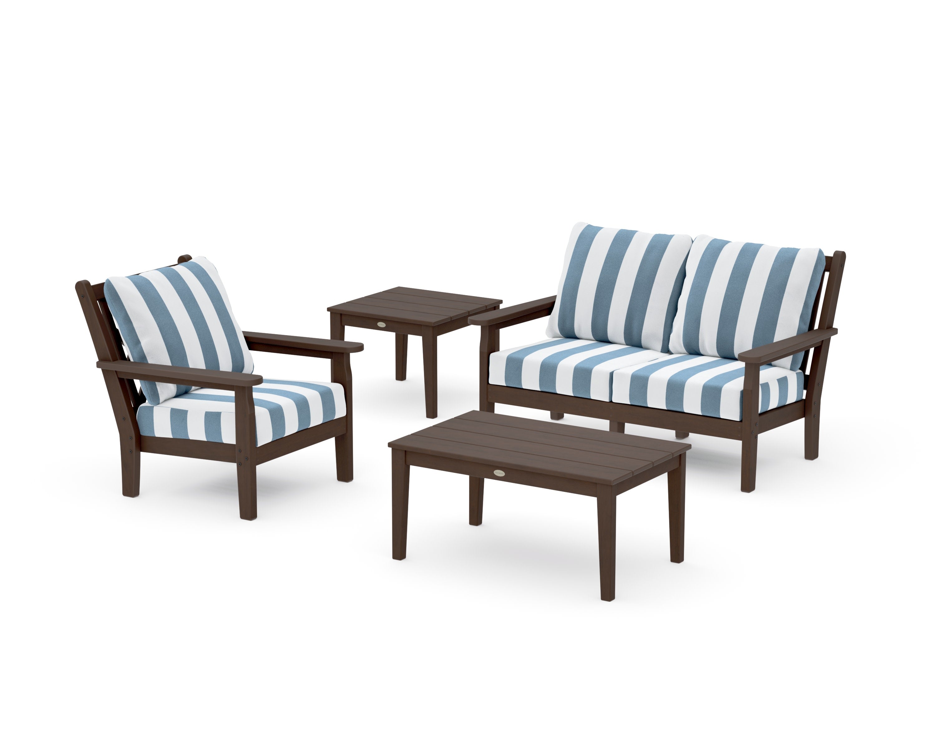 Chippendale 4-Piece Deep Seating Set in Kona / Cabana Stripe Sky Blue