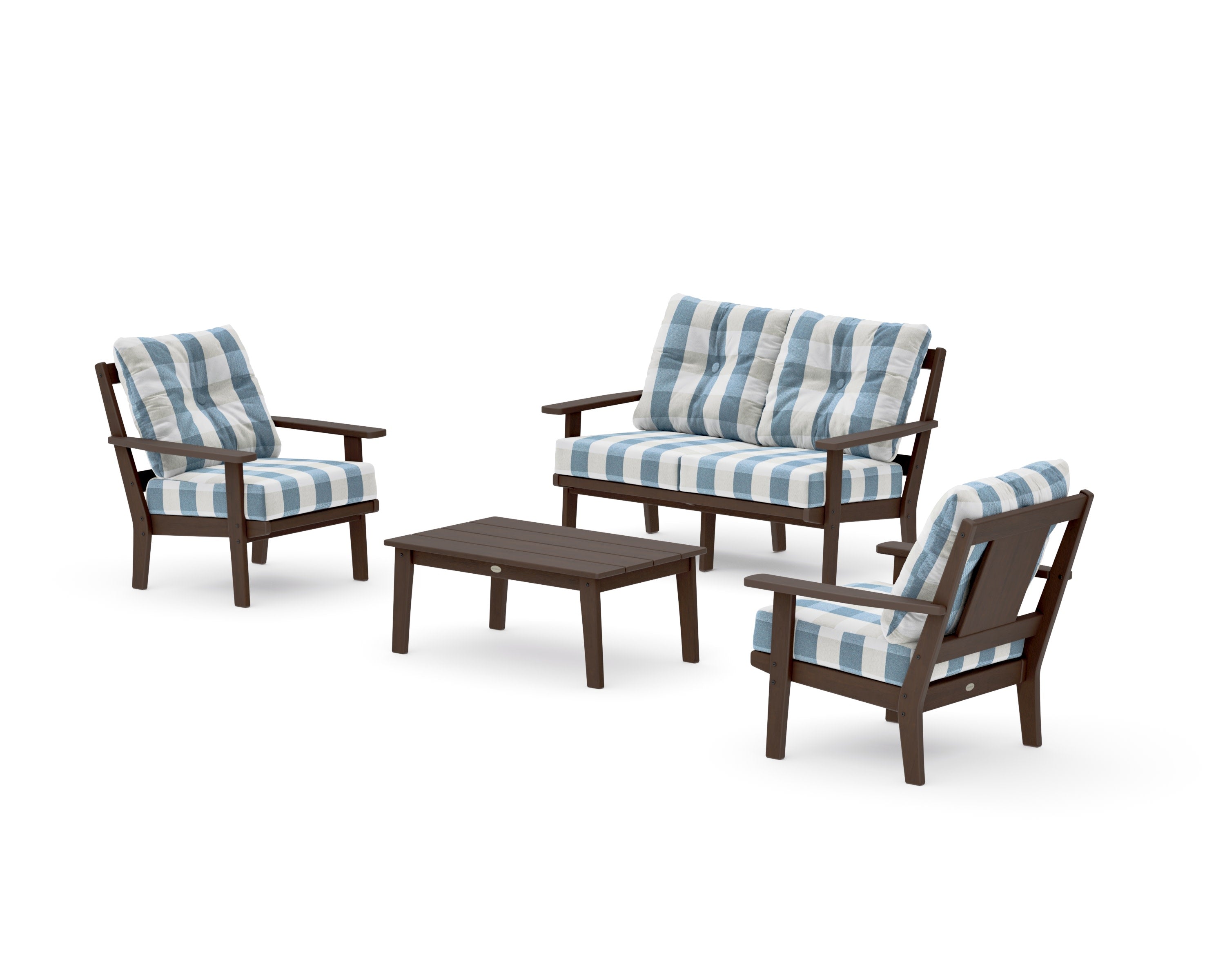 Prairie 4-Piece Deep Seating Set with Loveseat in Kona / Buffalo Plaid Sky Blue