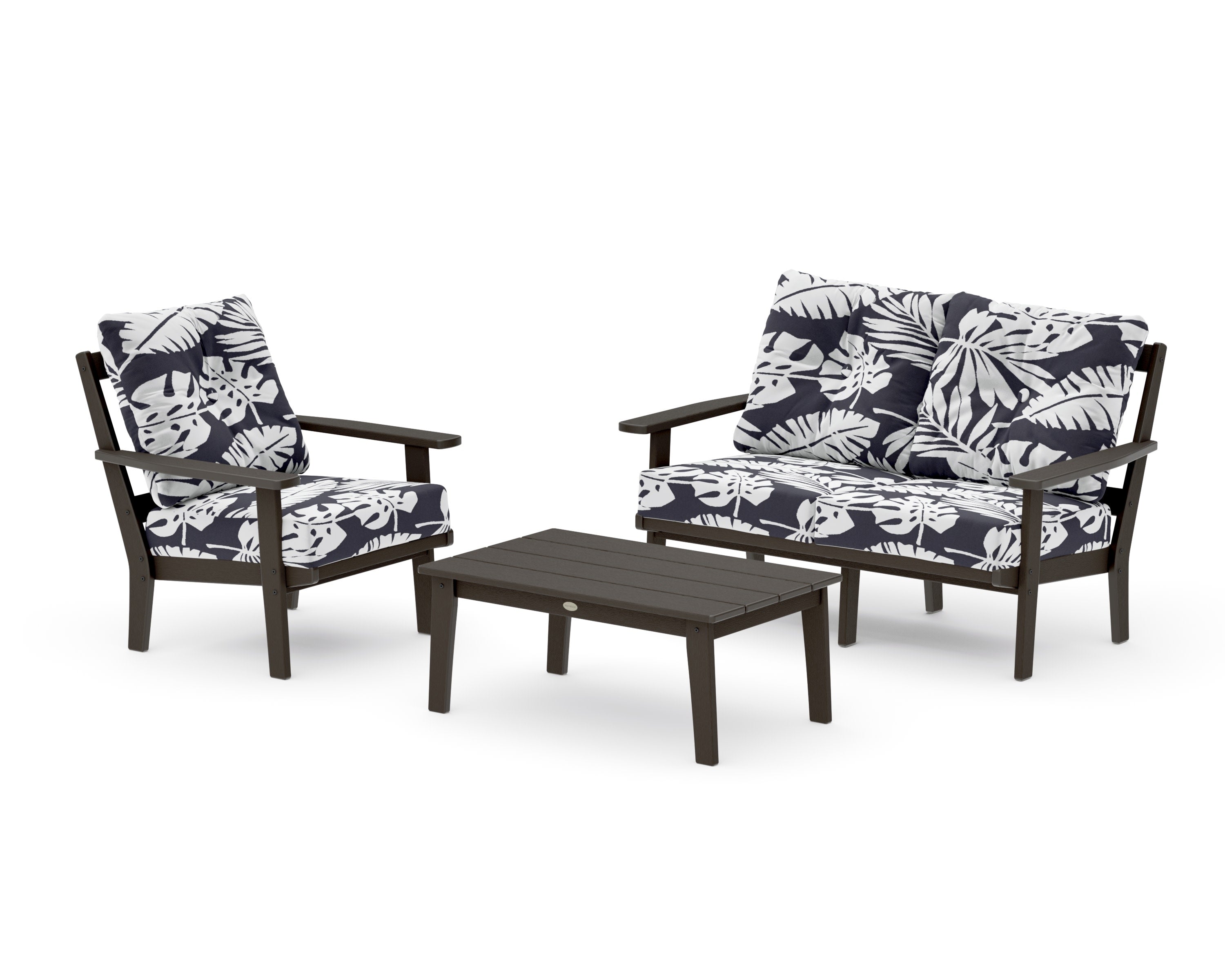 Oxford 3-Piece Deep Seating Set with Loveseat in Vintage Coffee / Leaf Navy
