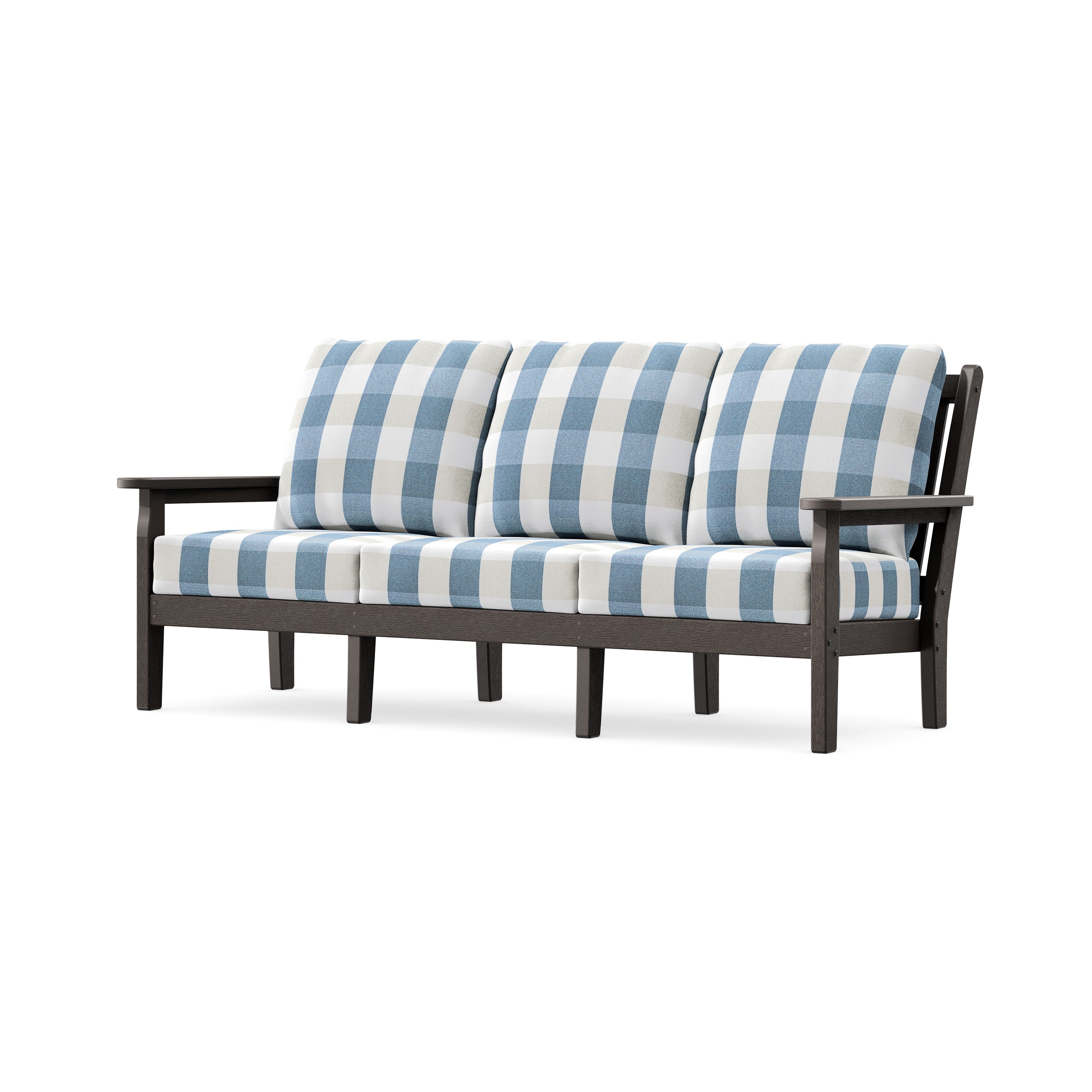 Chippendale Deep Seating Sofa in Vintage Coffee / Buffalo Plaid Sky Blue