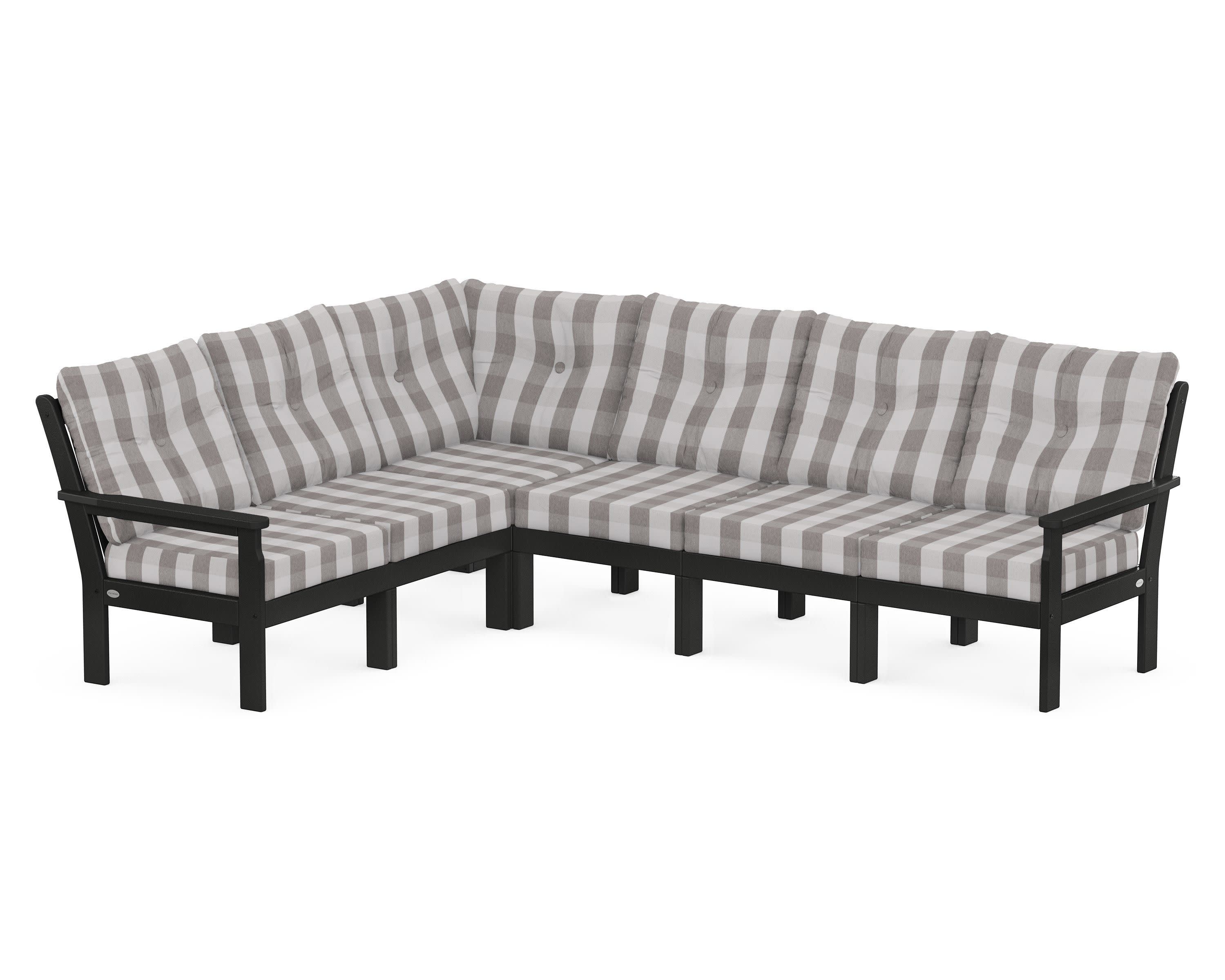 Vineyard 6-Piece Sectional in Black / Buffalo Plaid Grey Mist