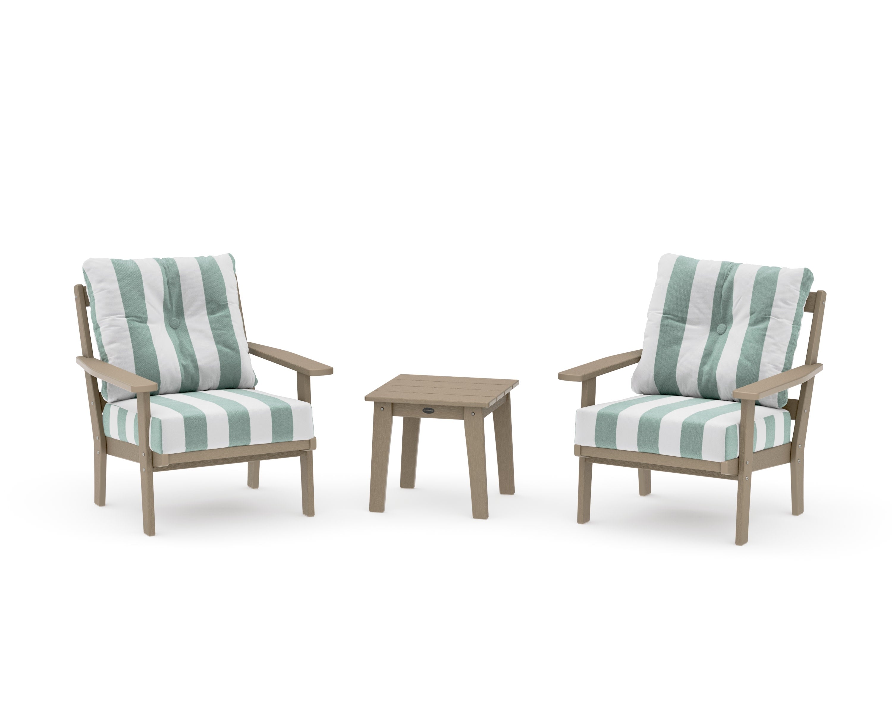 Oxford 3-Piece Deep Seating Set in Vintage Sahara / Cabana Stripe Glacier Spa