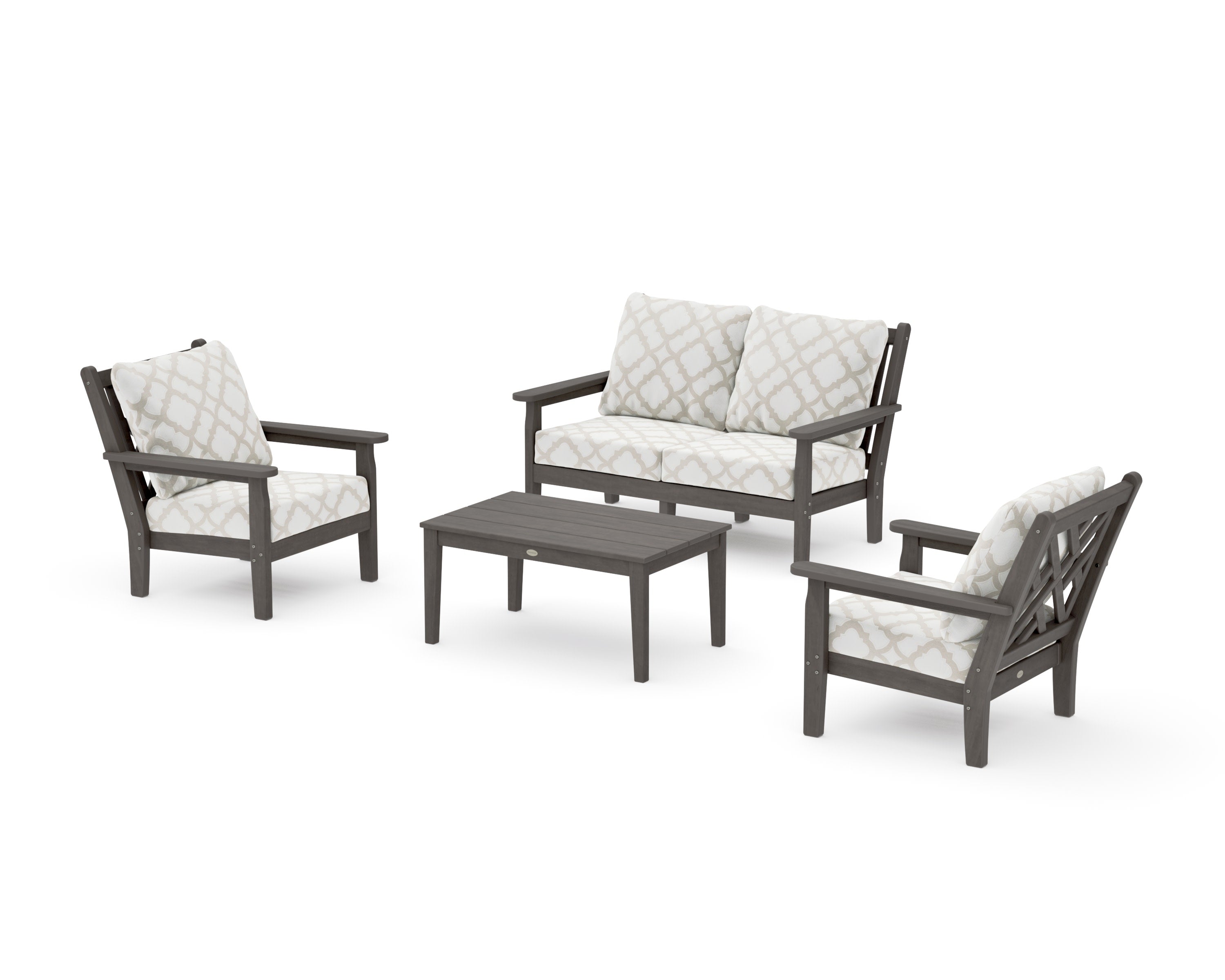 Chippendale 4-Piece Deep Seating Set with Loveseat in Driftwood / Trellis Dune Burlap