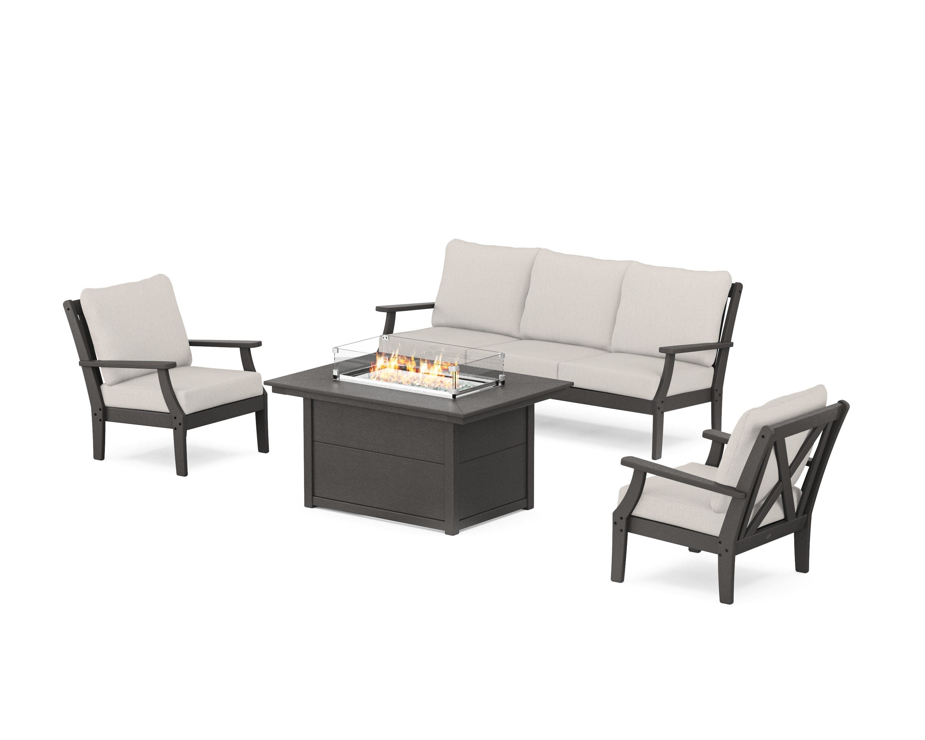 Braxton Deep Seating Fire Pit Table Set in Vintage Coffee / Cast Ash