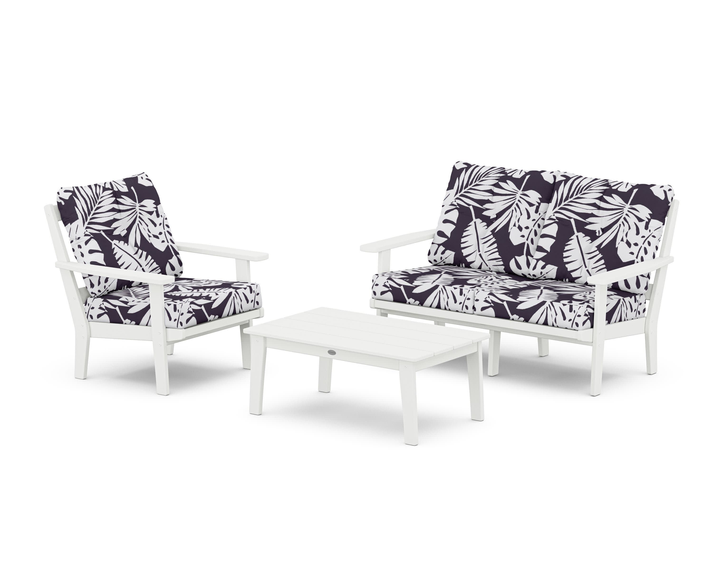 Oxford 3-Piece Deep Seating Set with Loveseat in White / Leaf Navy