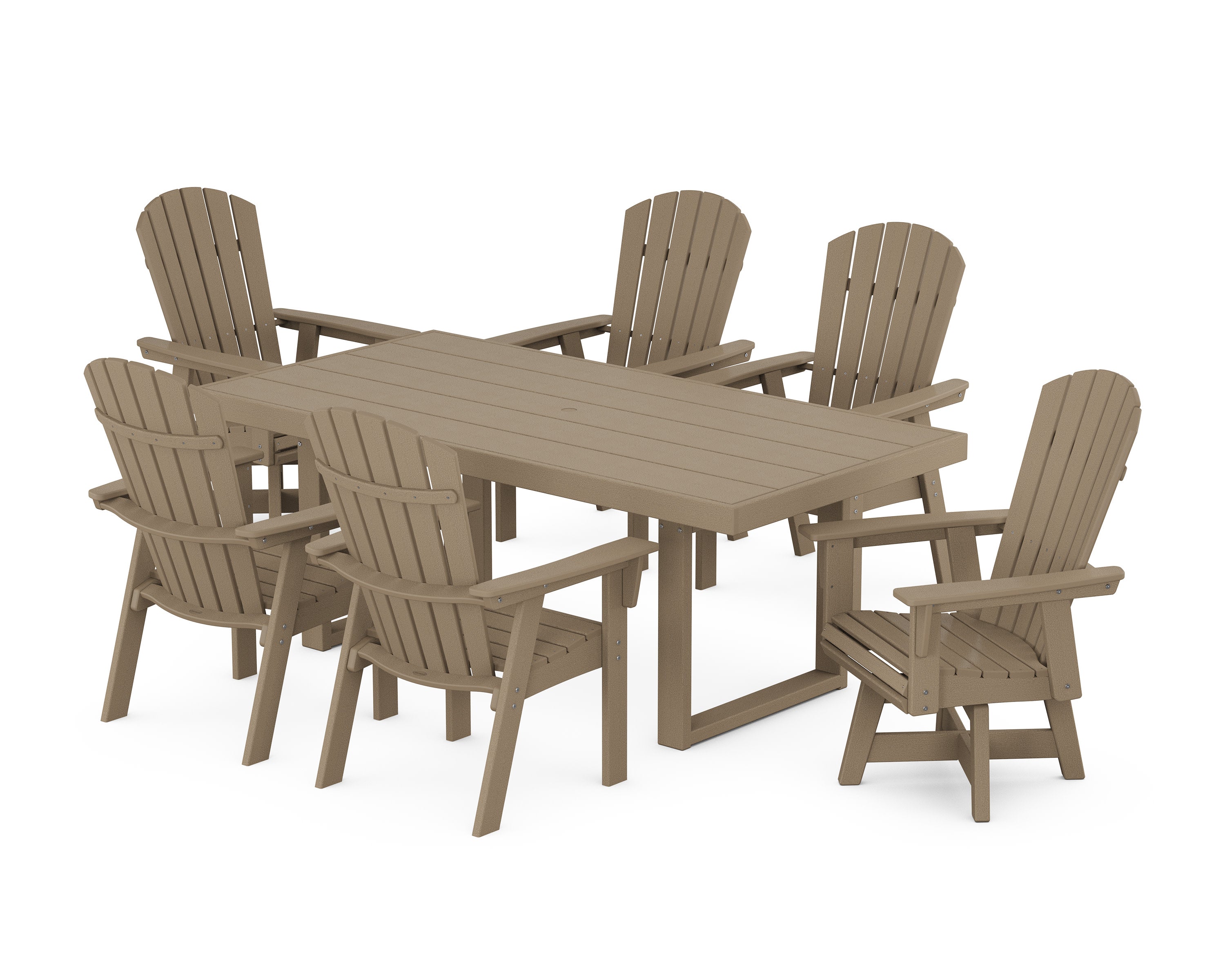 Nautical Curveback Adirondack Swivel Chair 7-Piece Dining Set in Vintage Sahara