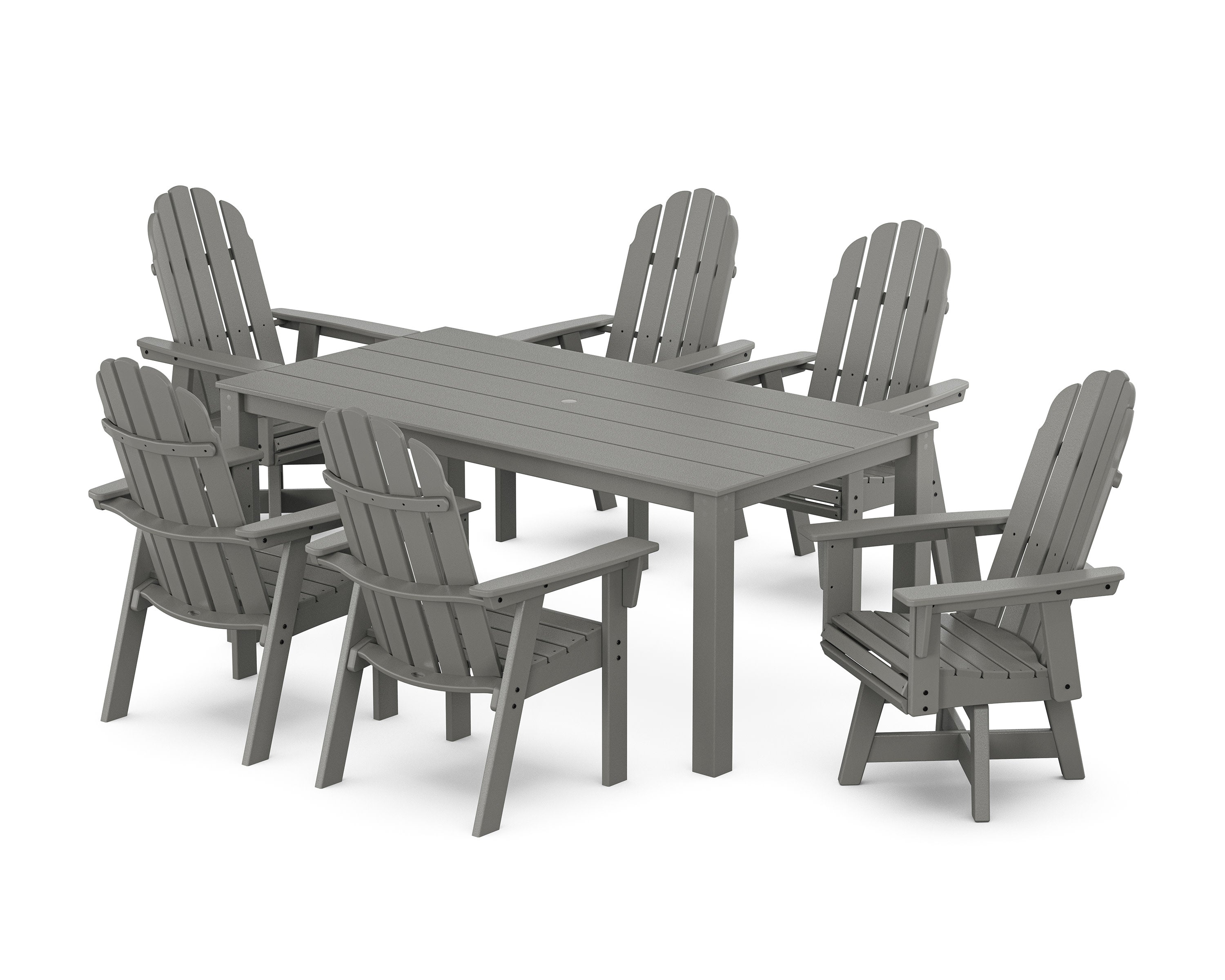 Vineyard Curveback Adirondack 7-Piece Parsons Swivel Dining Set in Slate Grey