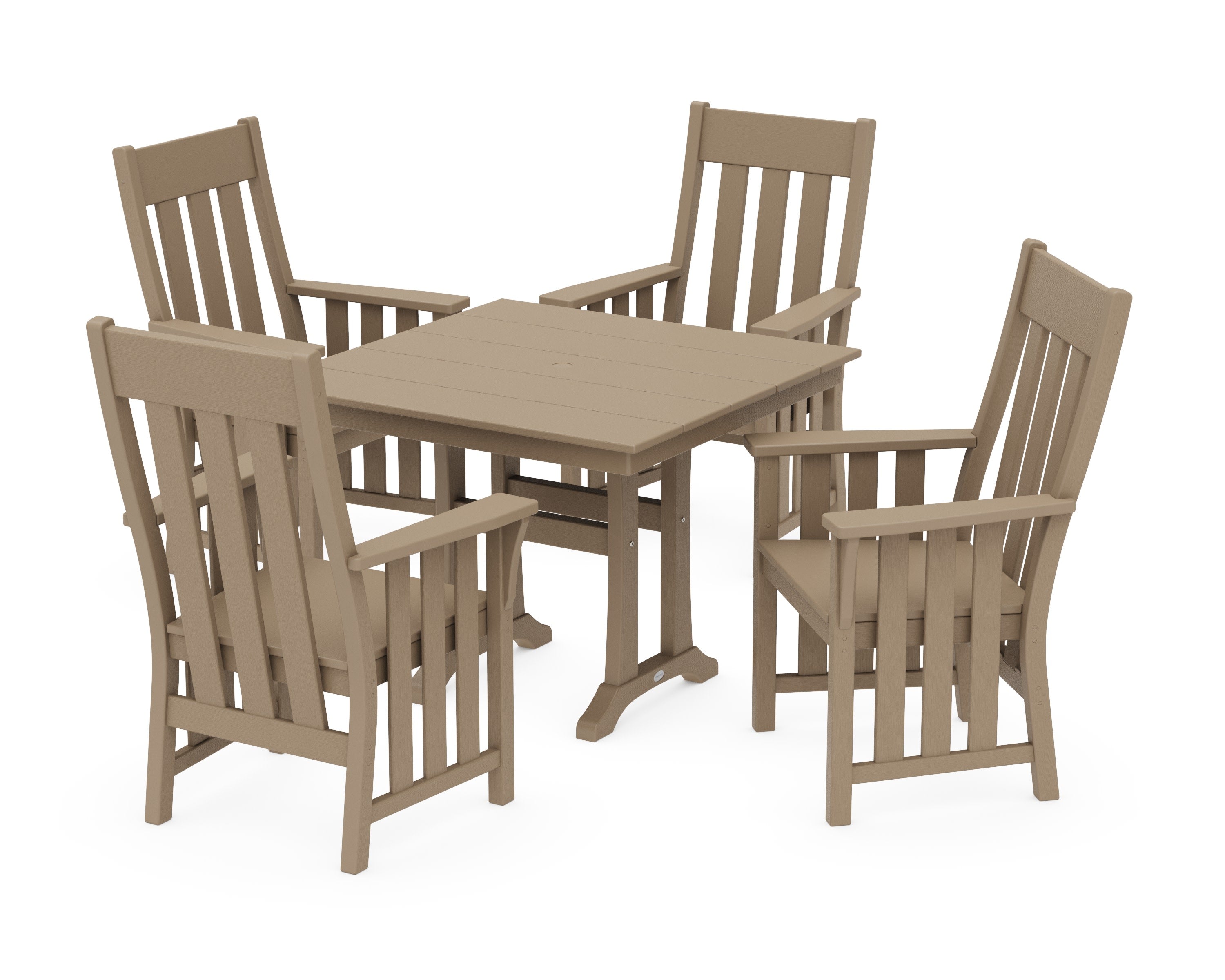 Acadia 5-Piece Farmhouse Dining Set with Trestle Legs in Vintage Sahara
