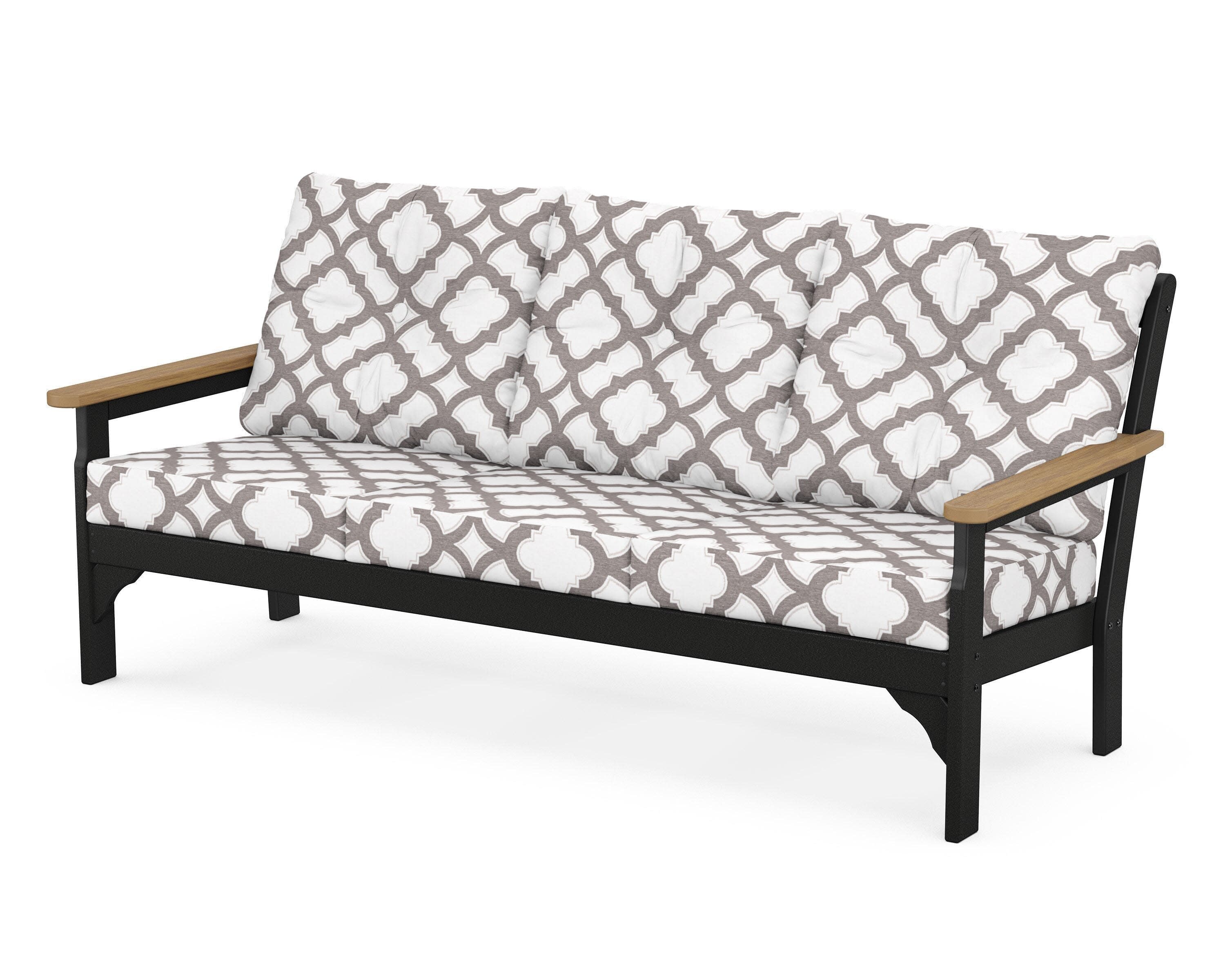 Vineyard Deep Seating Sofa in Black / Natural / Trellis Grey Mist