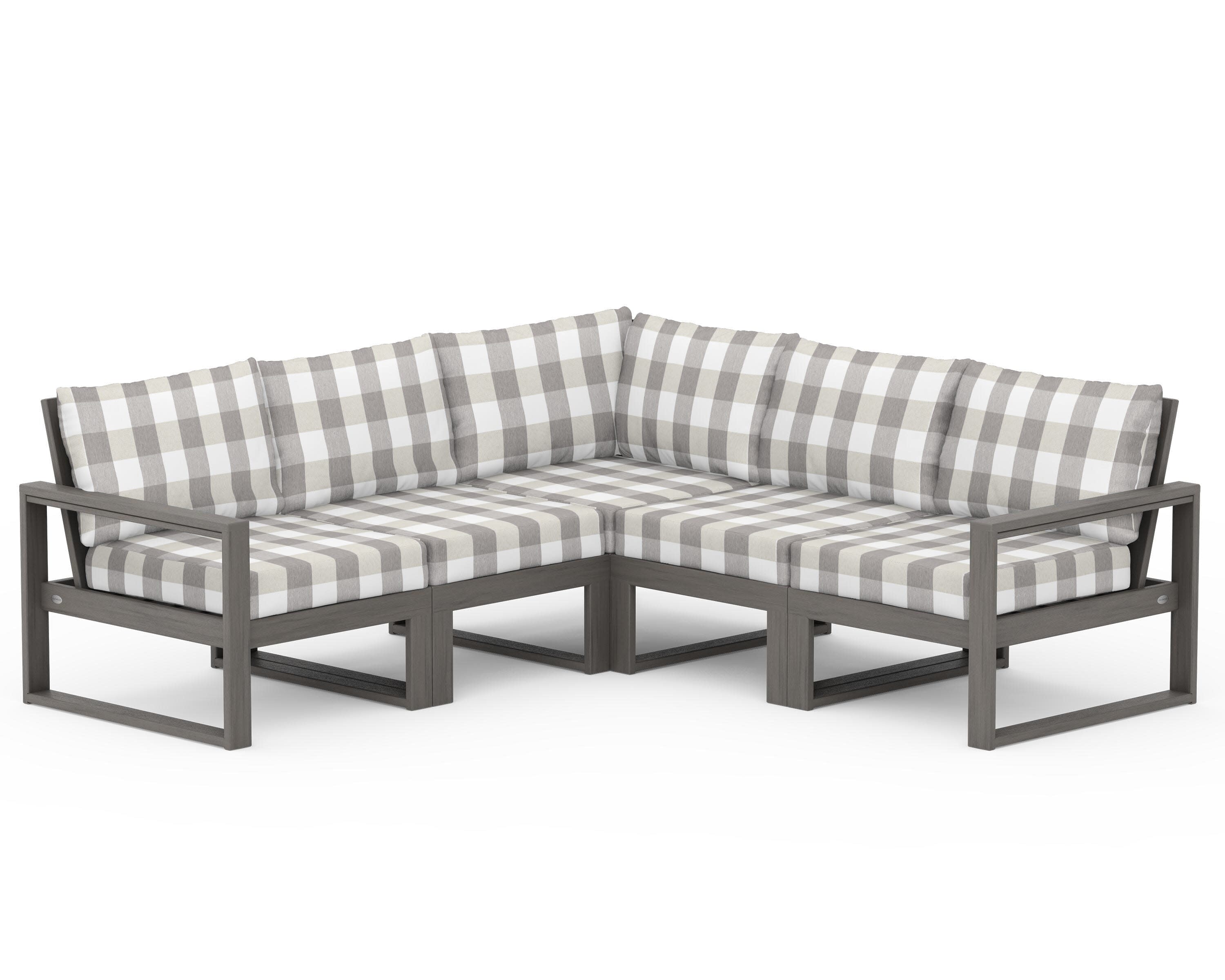 EDGE 5-Piece Modular Deep Seating Set in Driftwood / Buffalo Plaid Grey Mist