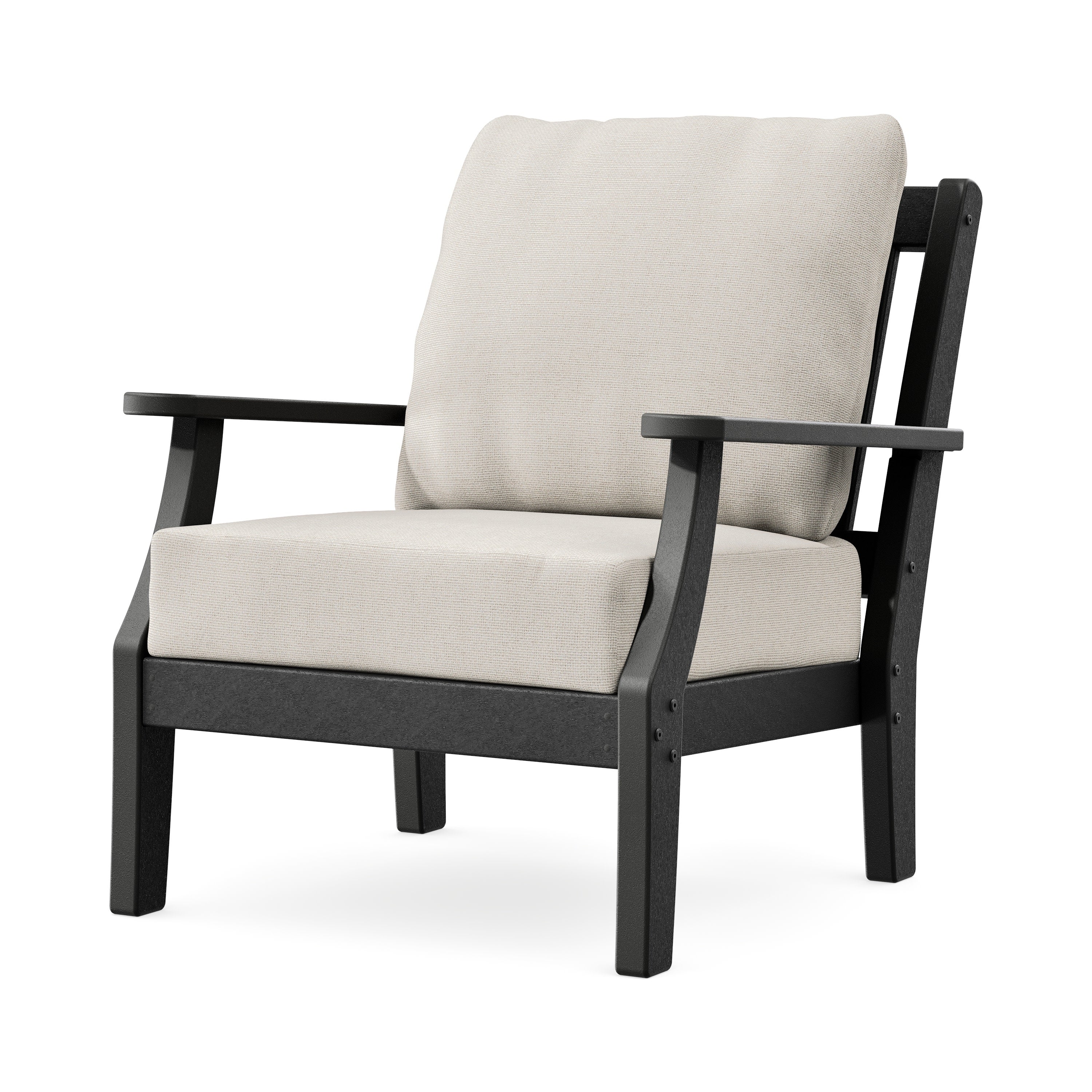 Chinoiserie Deep Seating Chair in Black / Dune Burlap