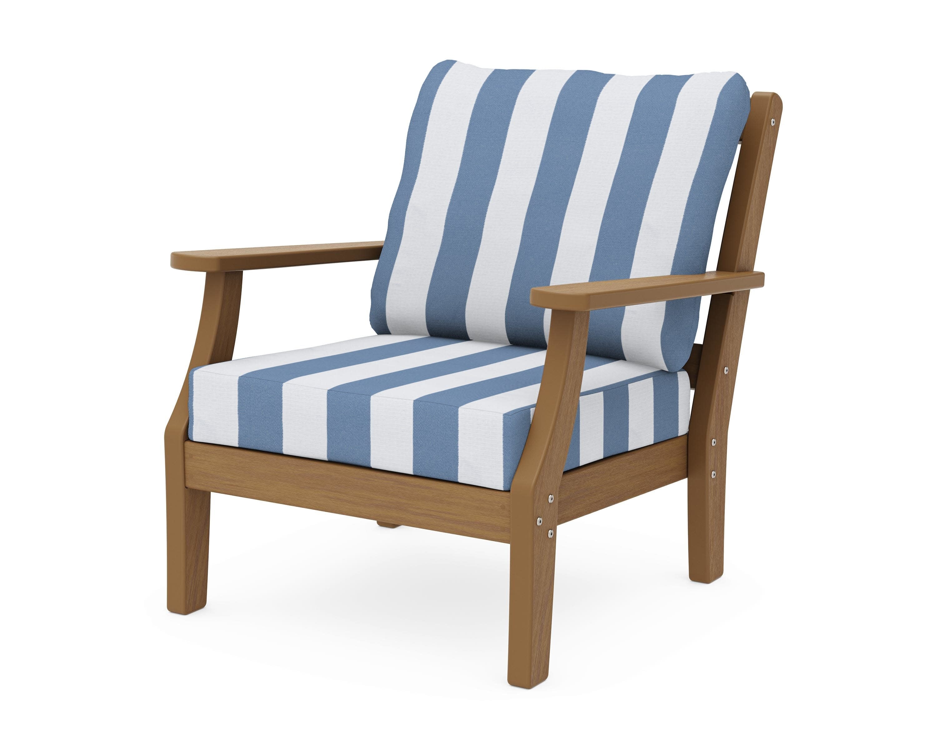 Chinoiserie Deep Seating Chair in Natural / Cabana Stripe Sky Blue