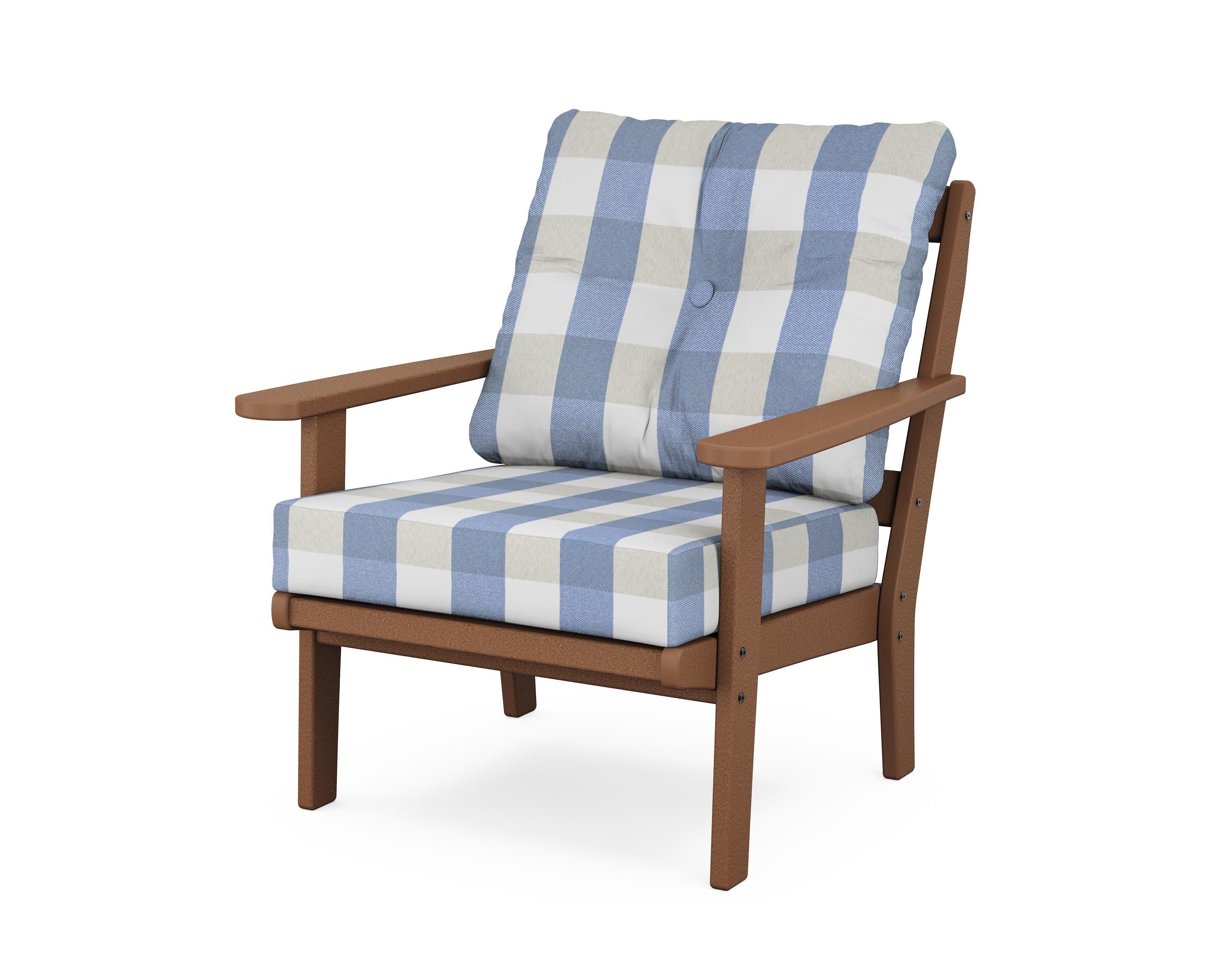 Mission Deep Seating Chair in Teak / Buffalo Plaid Sky Blue