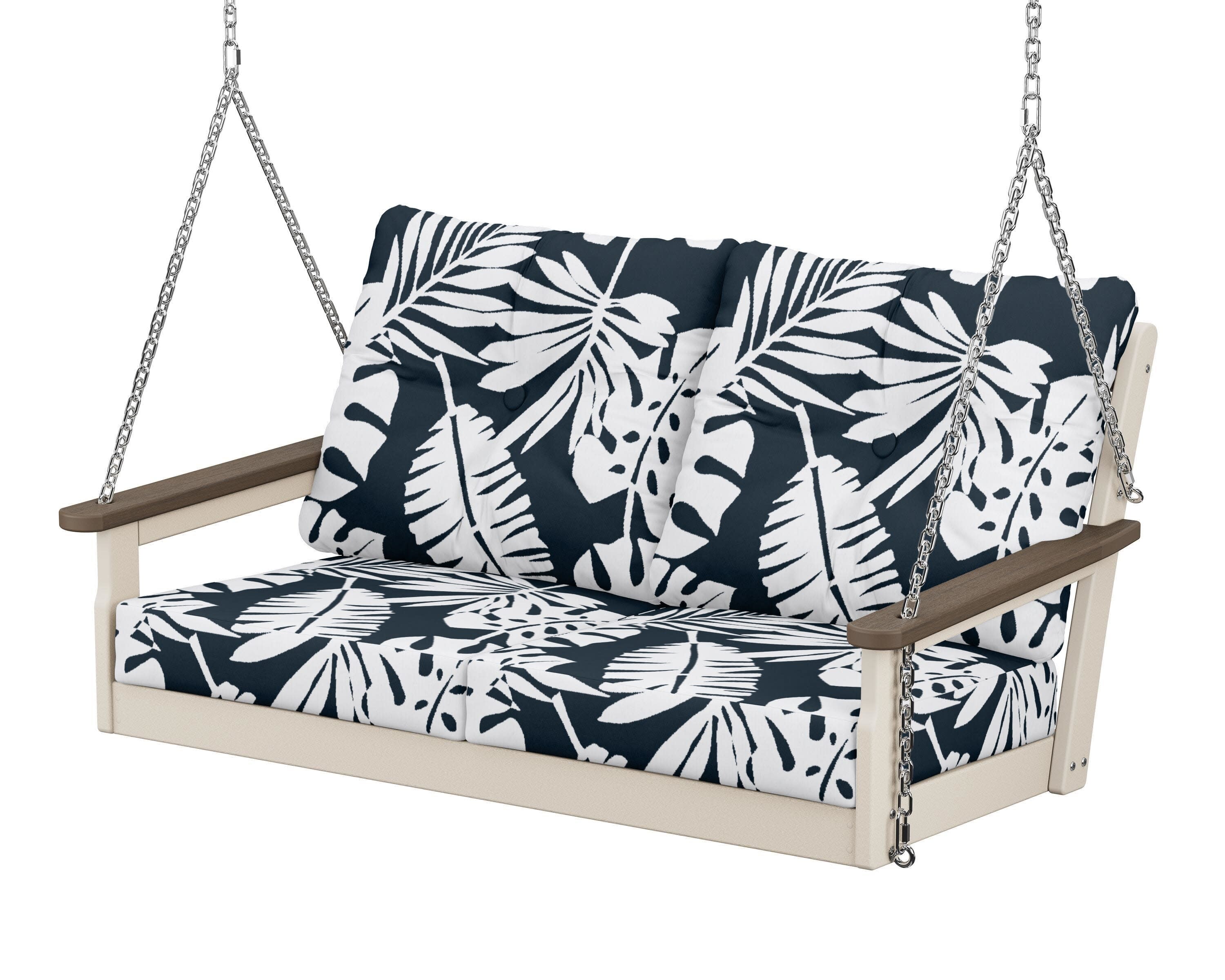 Vineyard Deep Seating Swing in Sand / Kona / Leaf Marine Indigo