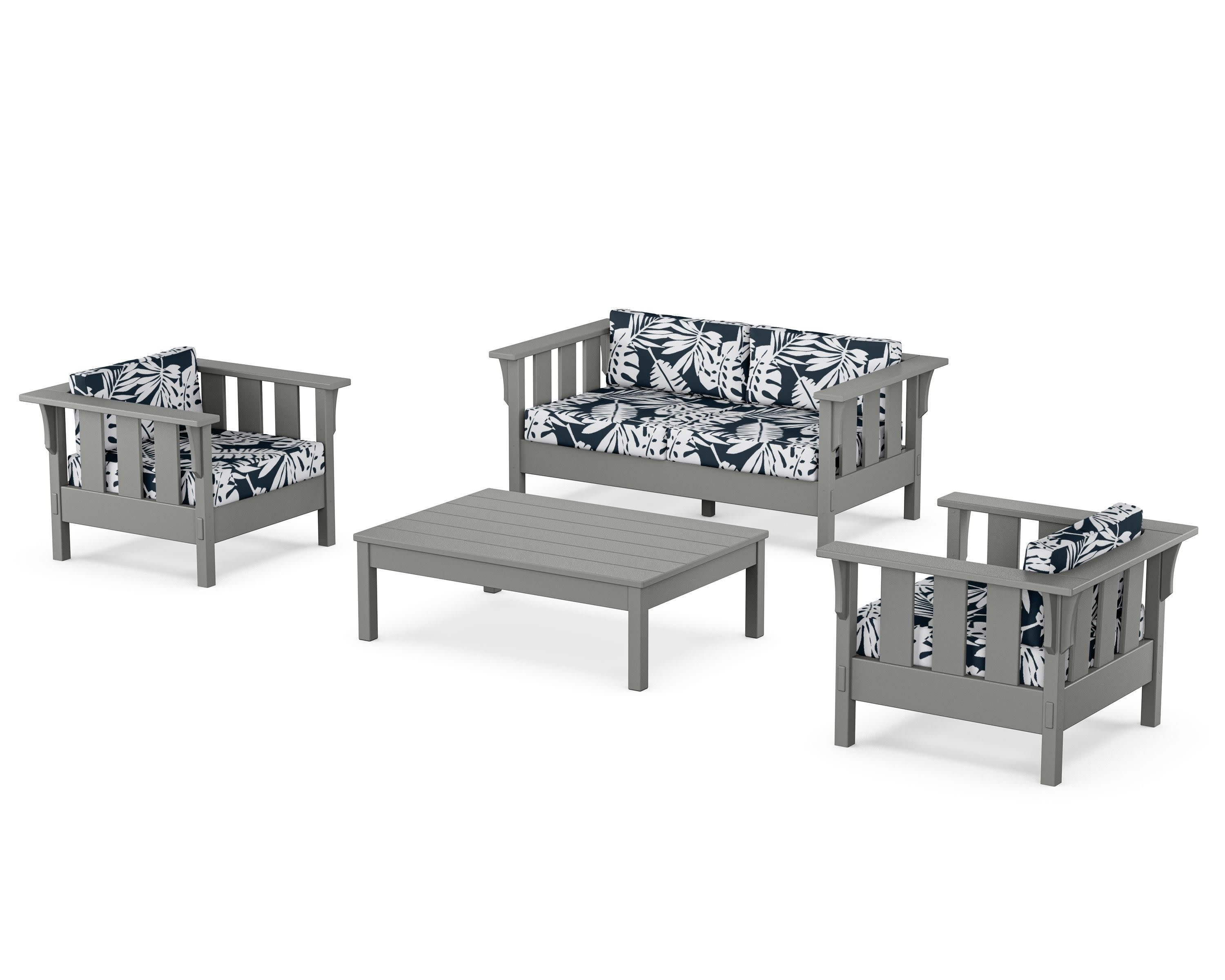 Acadia 4-Piece Deep Seating Set with Loveseat in Slate Grey / Leaf Marine Indigo