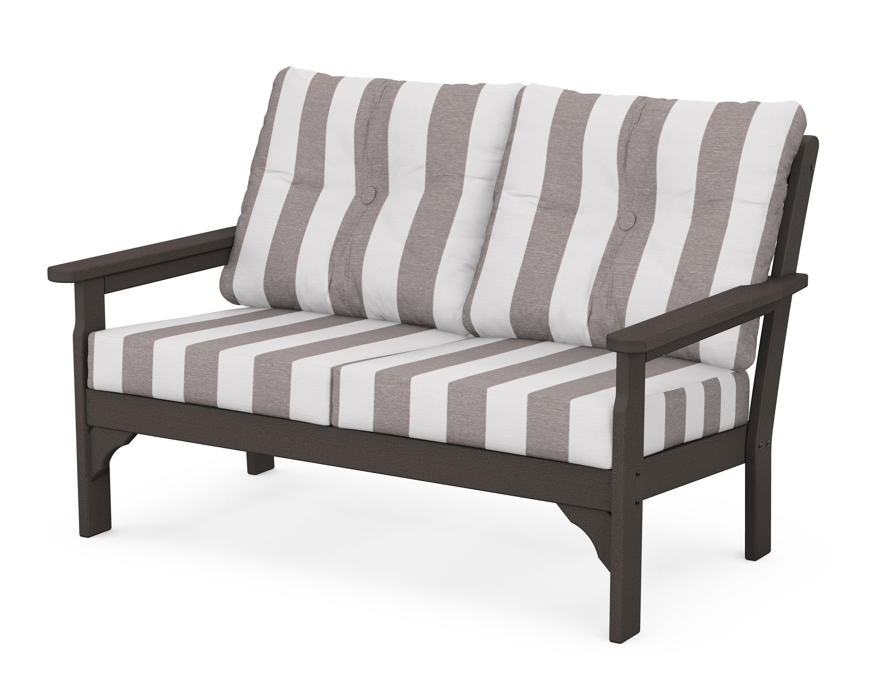 Vineyard Deep Seating Loveseat in Vintage Coffee / Cabana Stripe Grey Mist