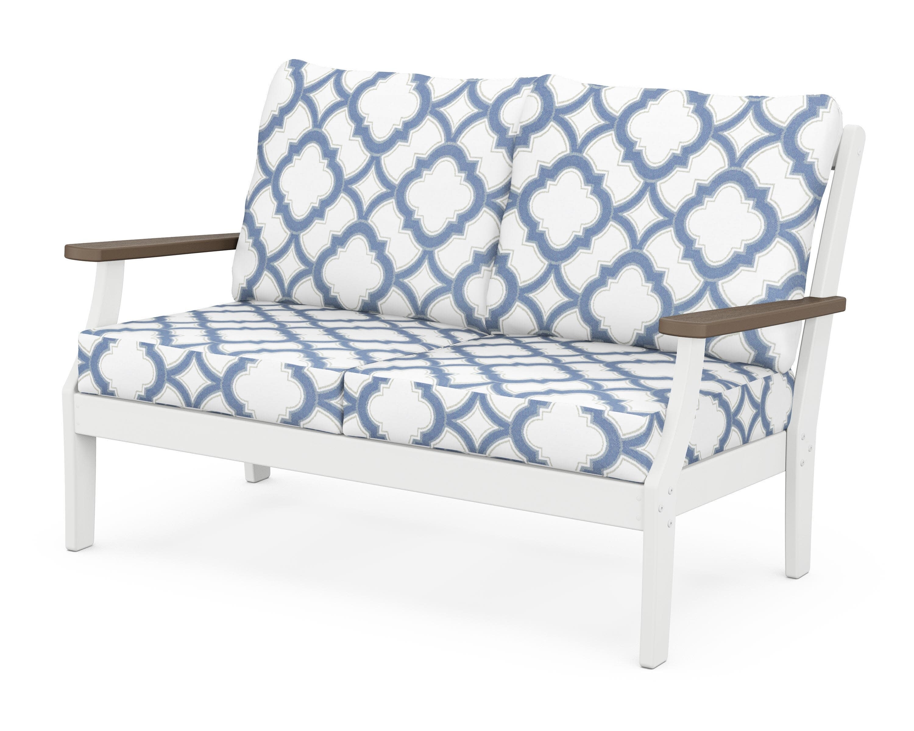 Braxton Deep Seating Loveseat in White / Kona / Trellis Sky Blue