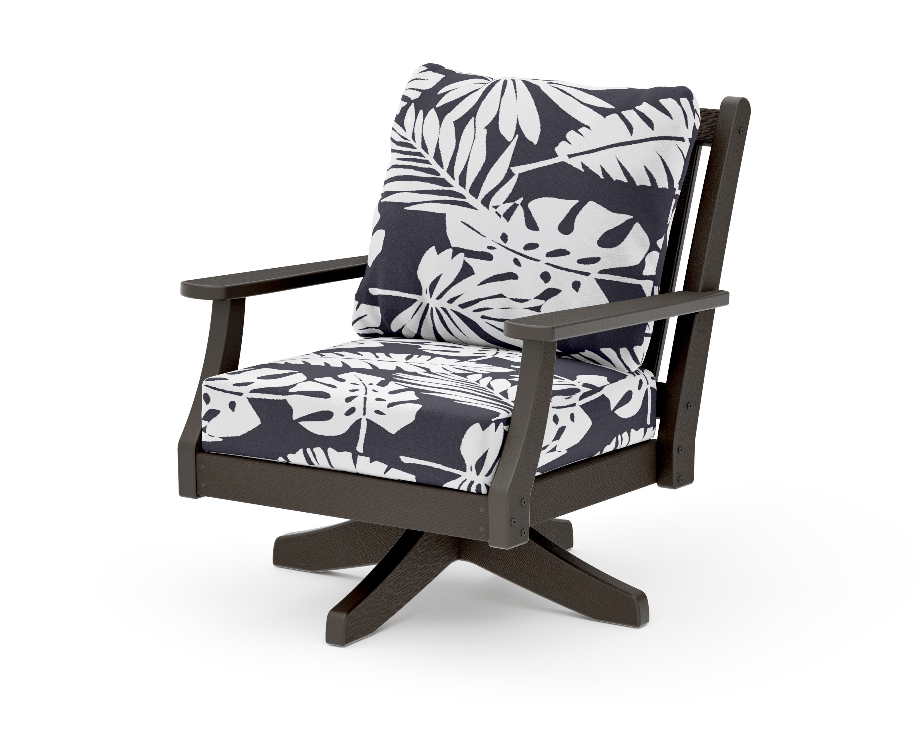 Wovendale Deep Seating Swivel Chair in Vintage Coffee / Leaf Navy