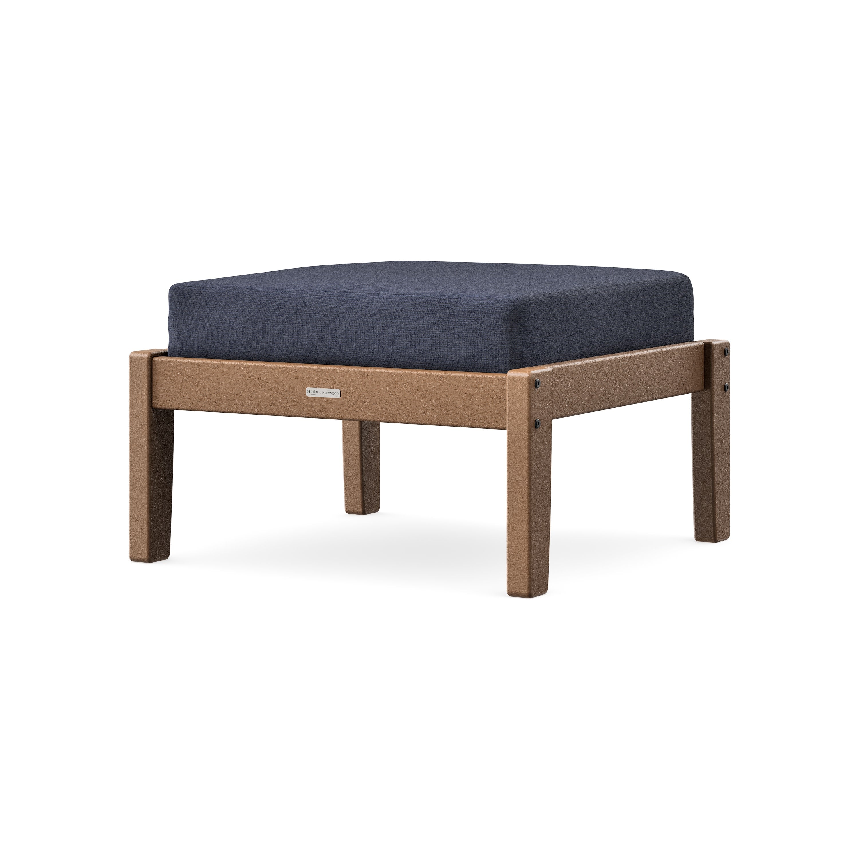 Chinoiserie Deep Seating Ottoman in Teak / Navy Linen